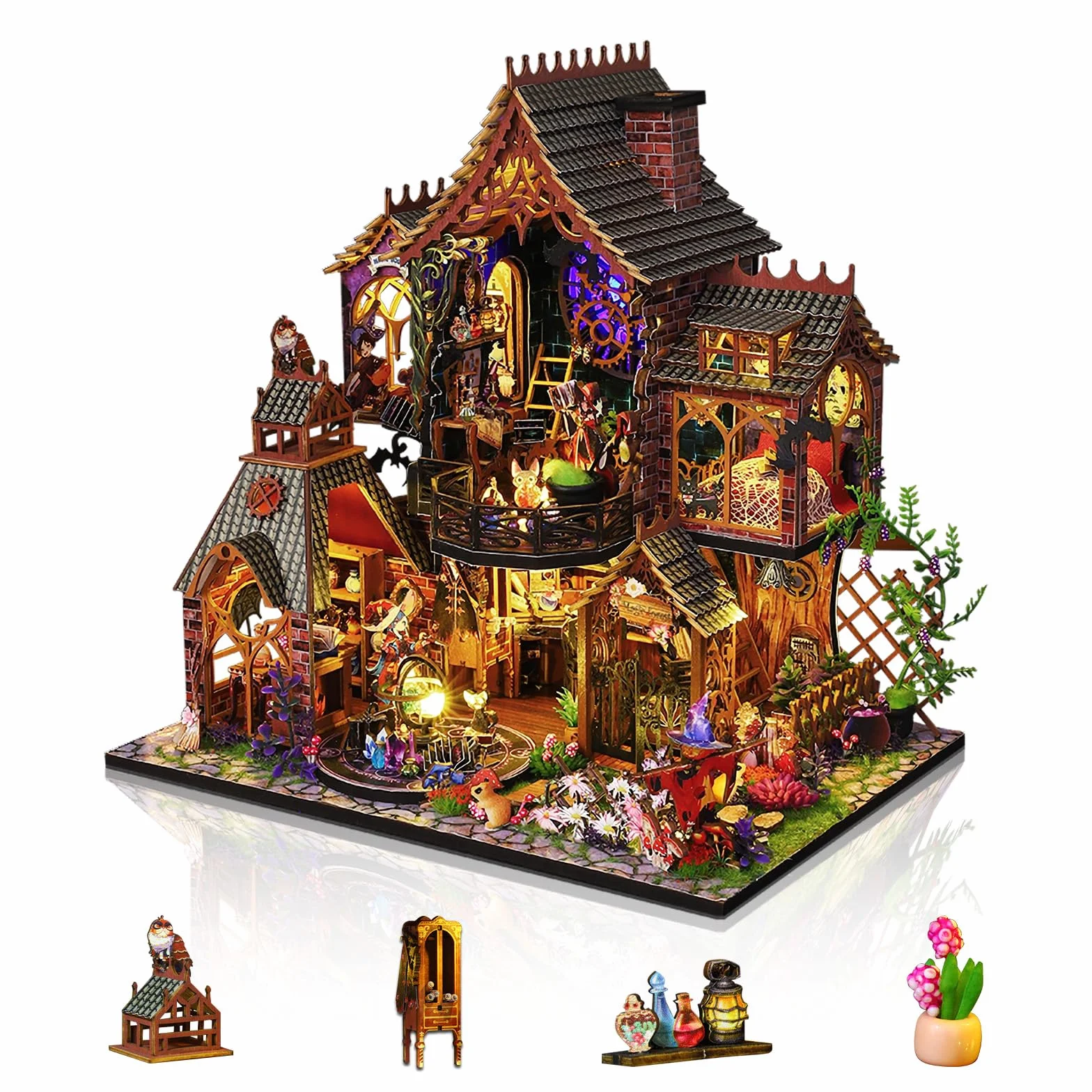 Miniature da Costruire per Adulti, Kit Casa delle Bambole in Legno, Diorama con Arredi Completi, Compleanni e Natale,Casa Magica