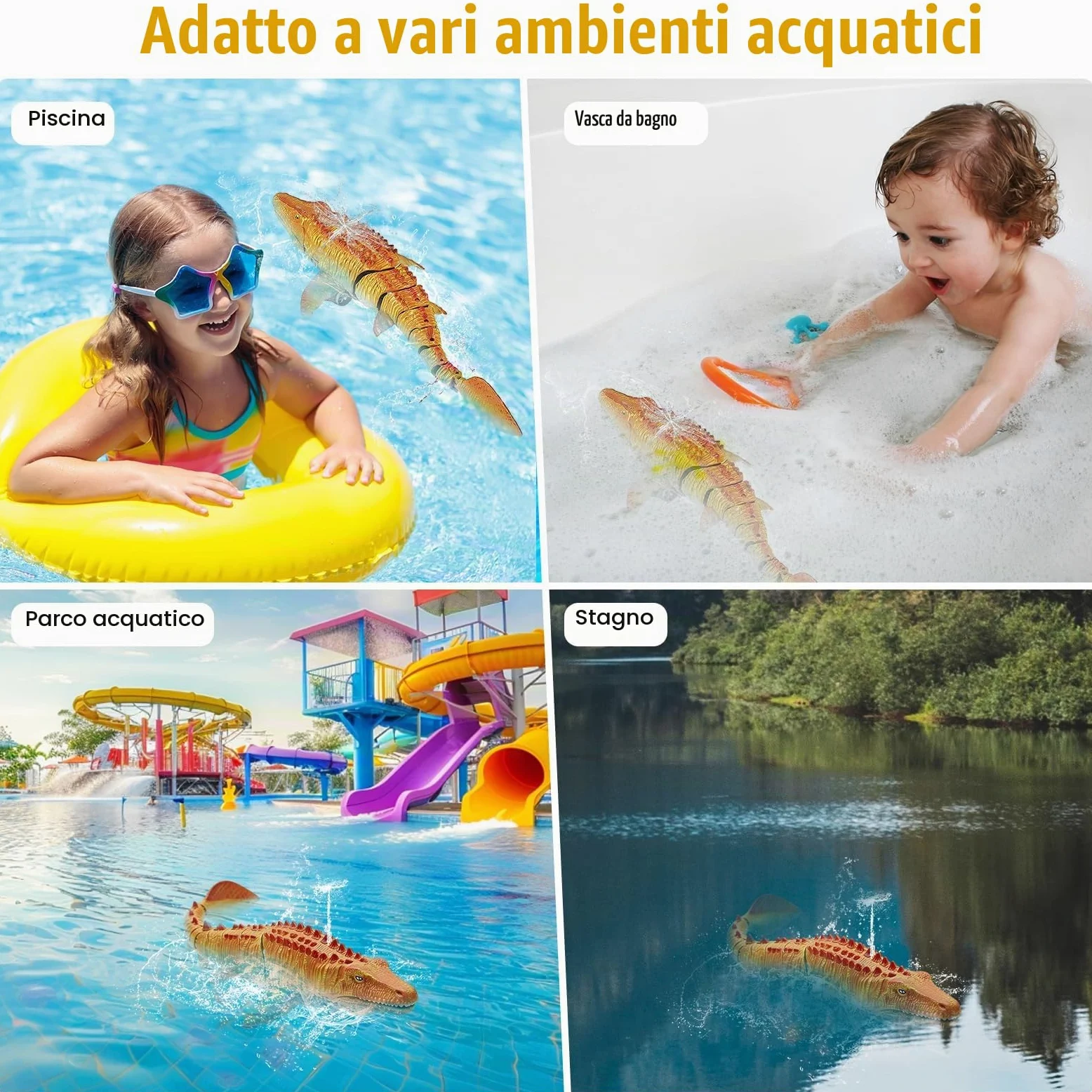 Telecomando Mosasaurus RC Barca, 2,4 GHz Radiocomandata Squali Barca | Piscine e Laghi Giocattolo Elettrico a Forma Dinosauro, Spruzzare Acqua, 2 Batterie, Regalo per Ragazzi e Ragazze (Giallo)
