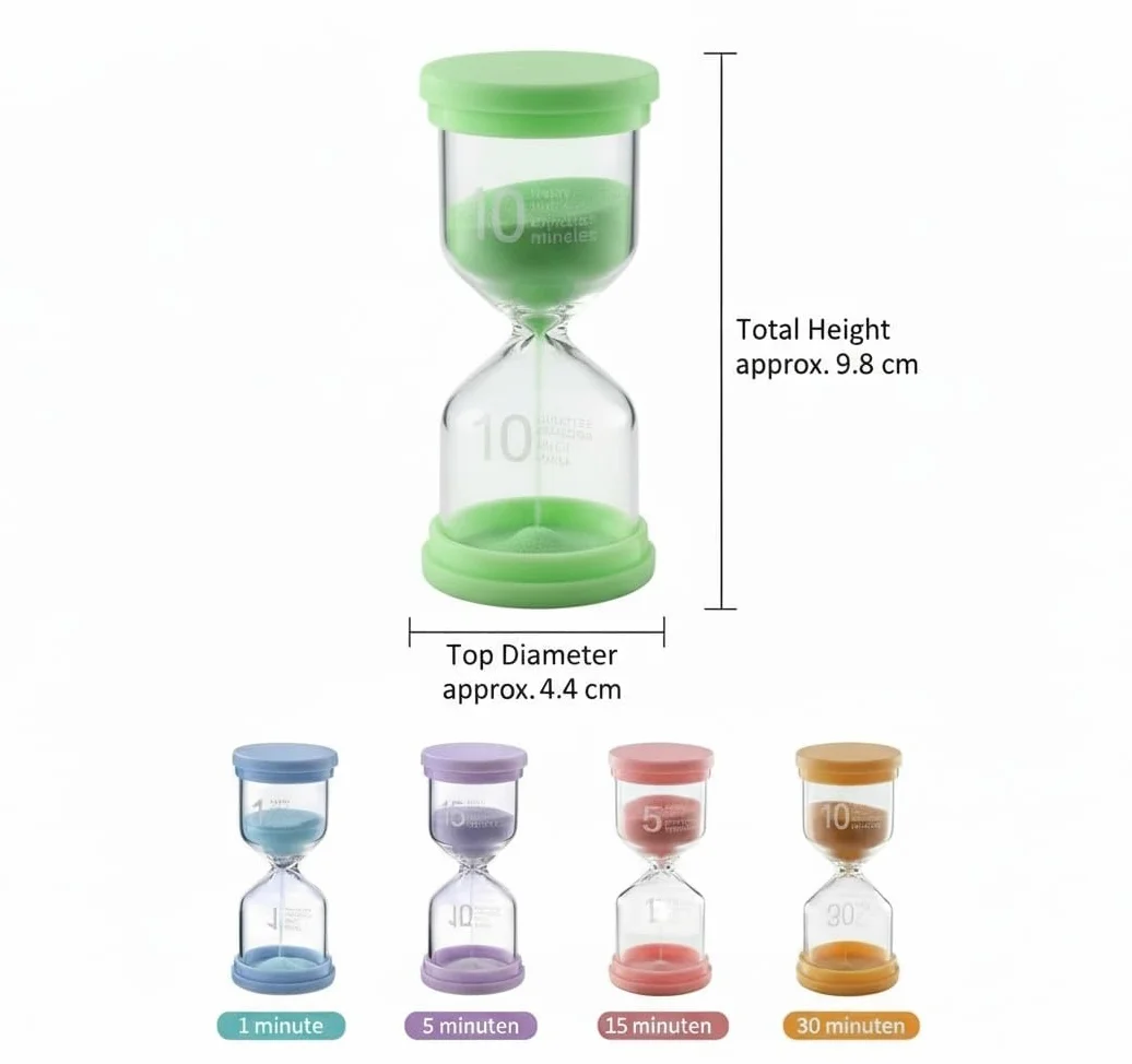 Clessidra Bambini 5 Pezzi – Timer Visivo Colorato 1/5/10/15/30 Minuti, Clessidra Educativa in Plastica Anticaduta per Studio, Gioco e Casa