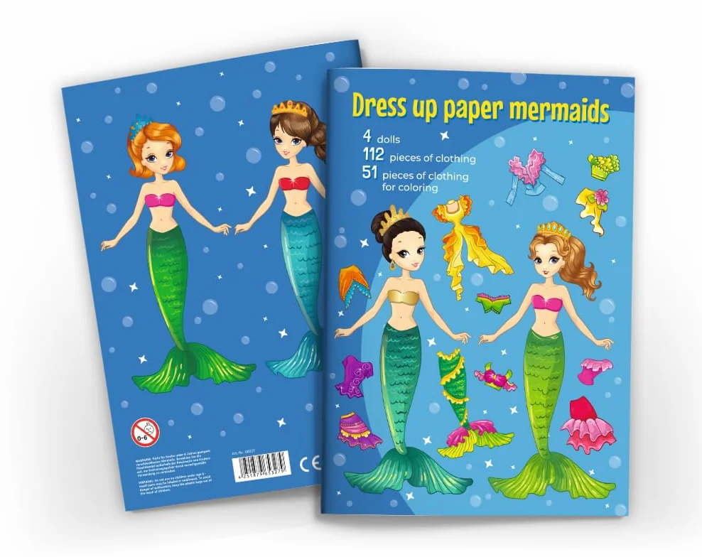 Bambole da ritagliare in carta per bambole di carta (4 bambole/sirene) con vestiti da indossare