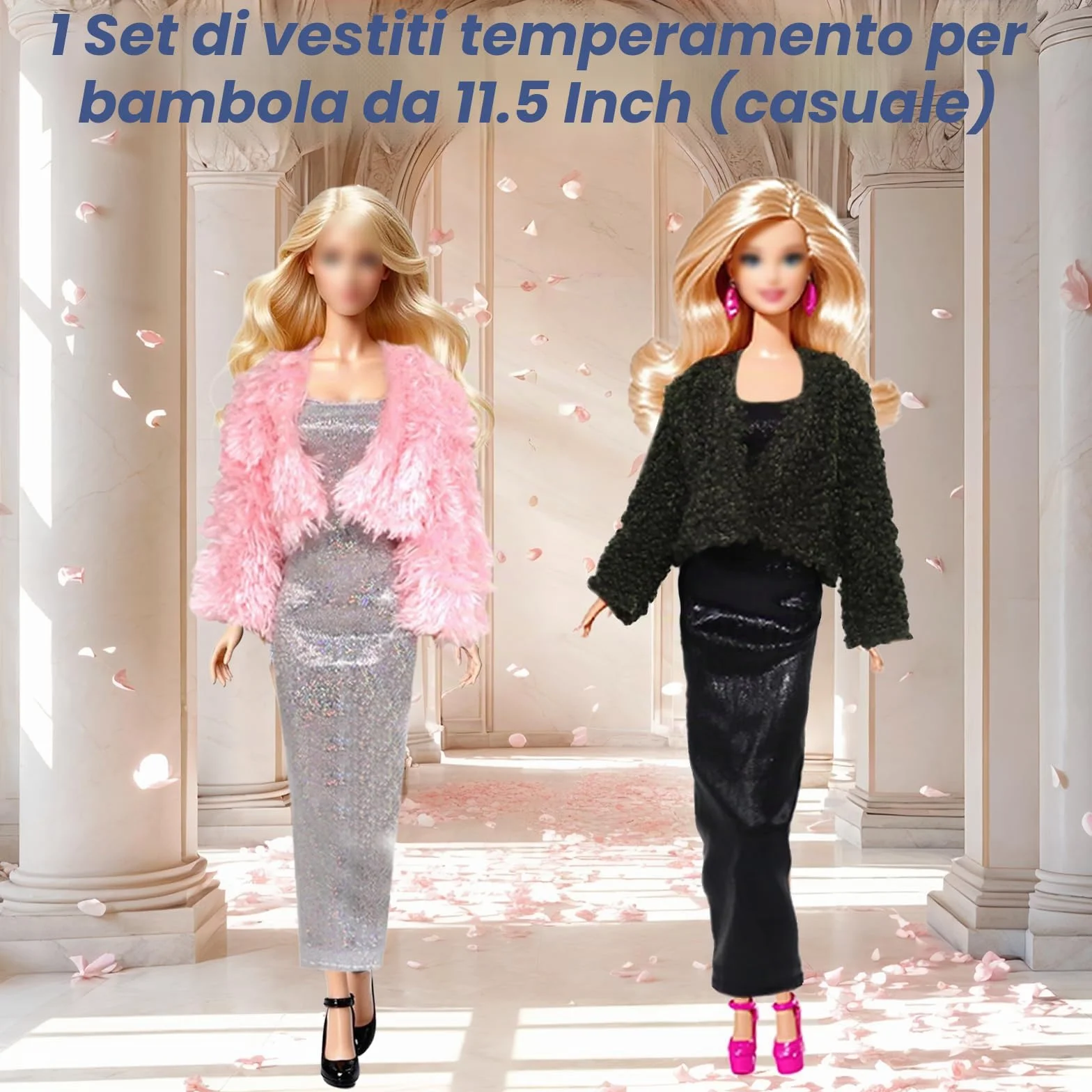 Set di 18 vestiti per bambola, elegante con colletto in pelle di jeans, mantello in pelliccia, abbigliamento sportivo per la casa