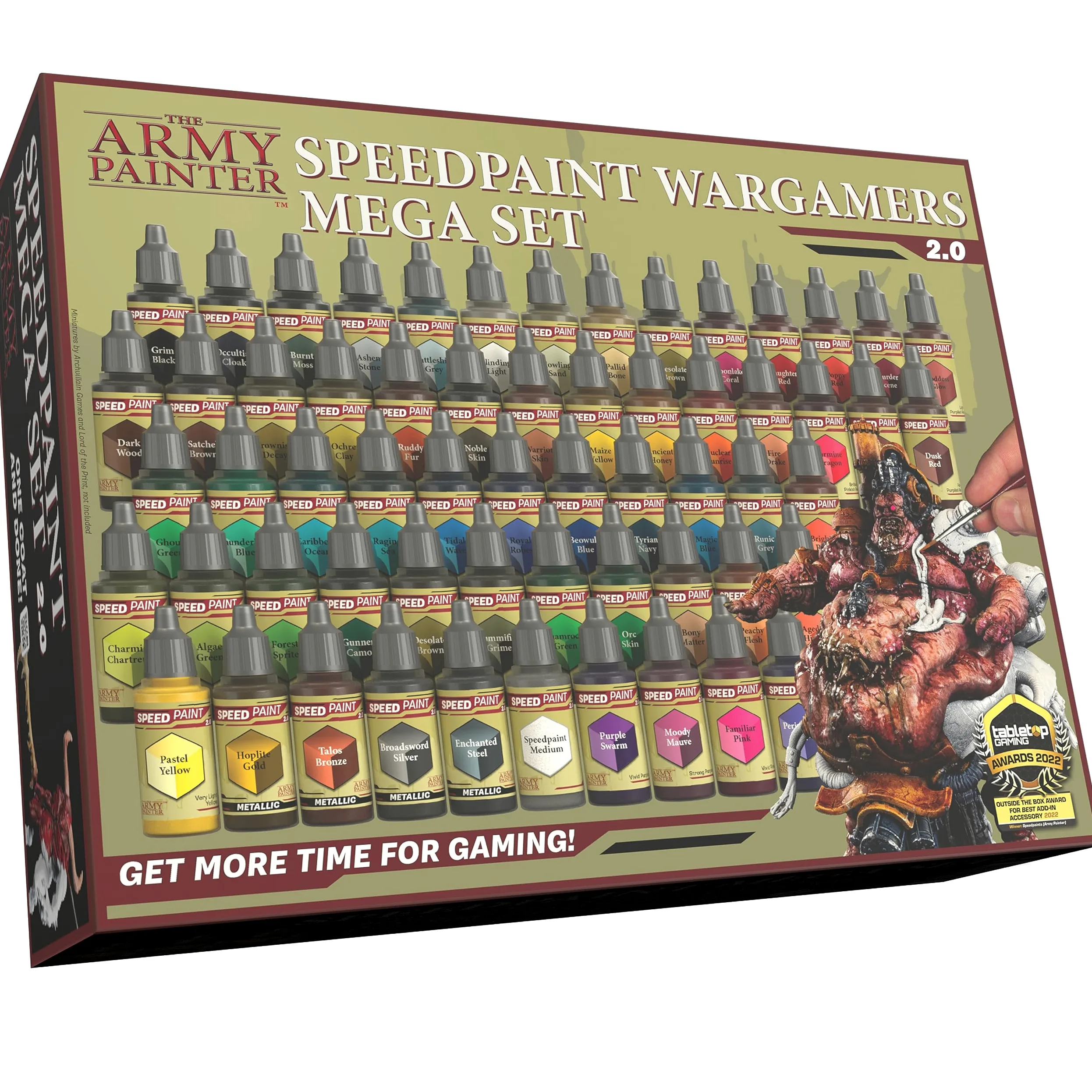 The Army Painter, Speedpaint 2.0 Wargamers Mega Set, 60 x 18 ml | Colori acrilici incl. 4 metallici, 1 medium e 1 pennello, per dipingere miniature Warhammer