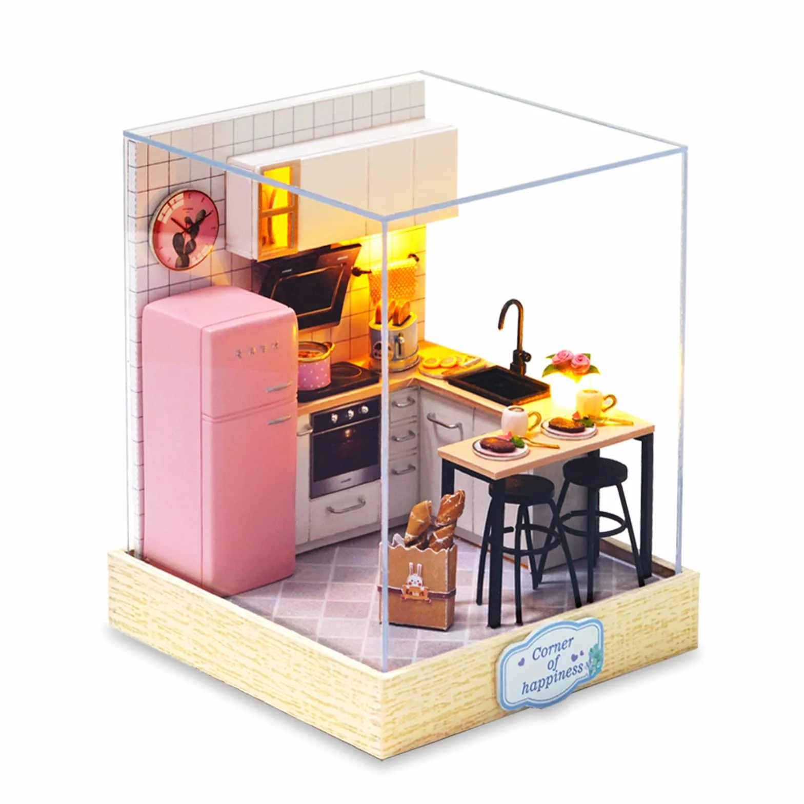 Cuteefun Kit Case in Miniatura da Costruire per Principianti, Miniature Casa delle Bambole Fai da Te con Mobili Copertura Antipolvere e Strumenti, Regali Creativi Artigianali (Cucina)