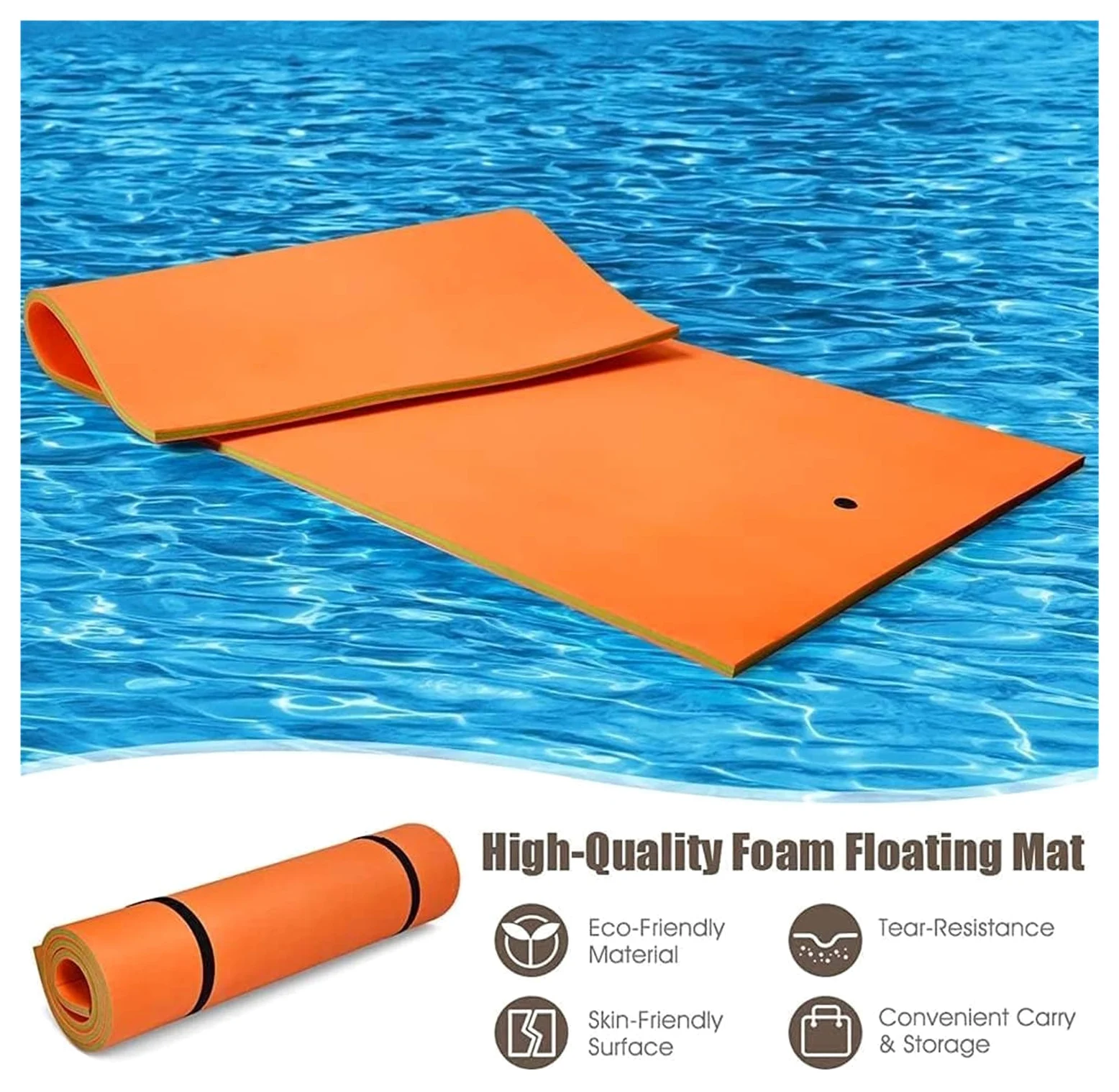 Materassino galleggiante in schiuma gialla per adulti, 2,7 m x 1,4 m x 3,3 cm, perfetto per attività in piscina, lago, mare, divertimento e relax