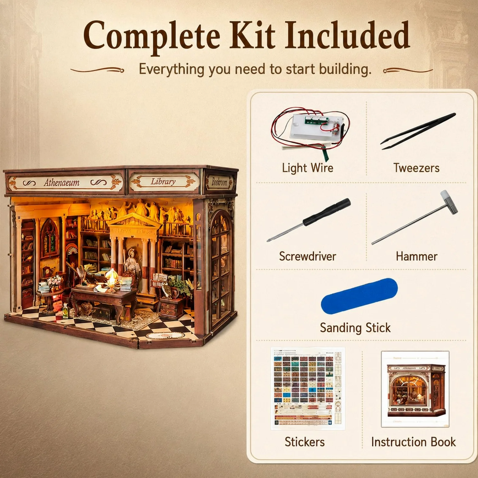 GOOGO Kit Book Nook, casa in miniatura fai da te Book Nook con luce LED, puzzle 3D in legno, fermalibri decorativo per libreria, regalo creativo per adulti e ragazzi dai 14 anni in su (Studio)