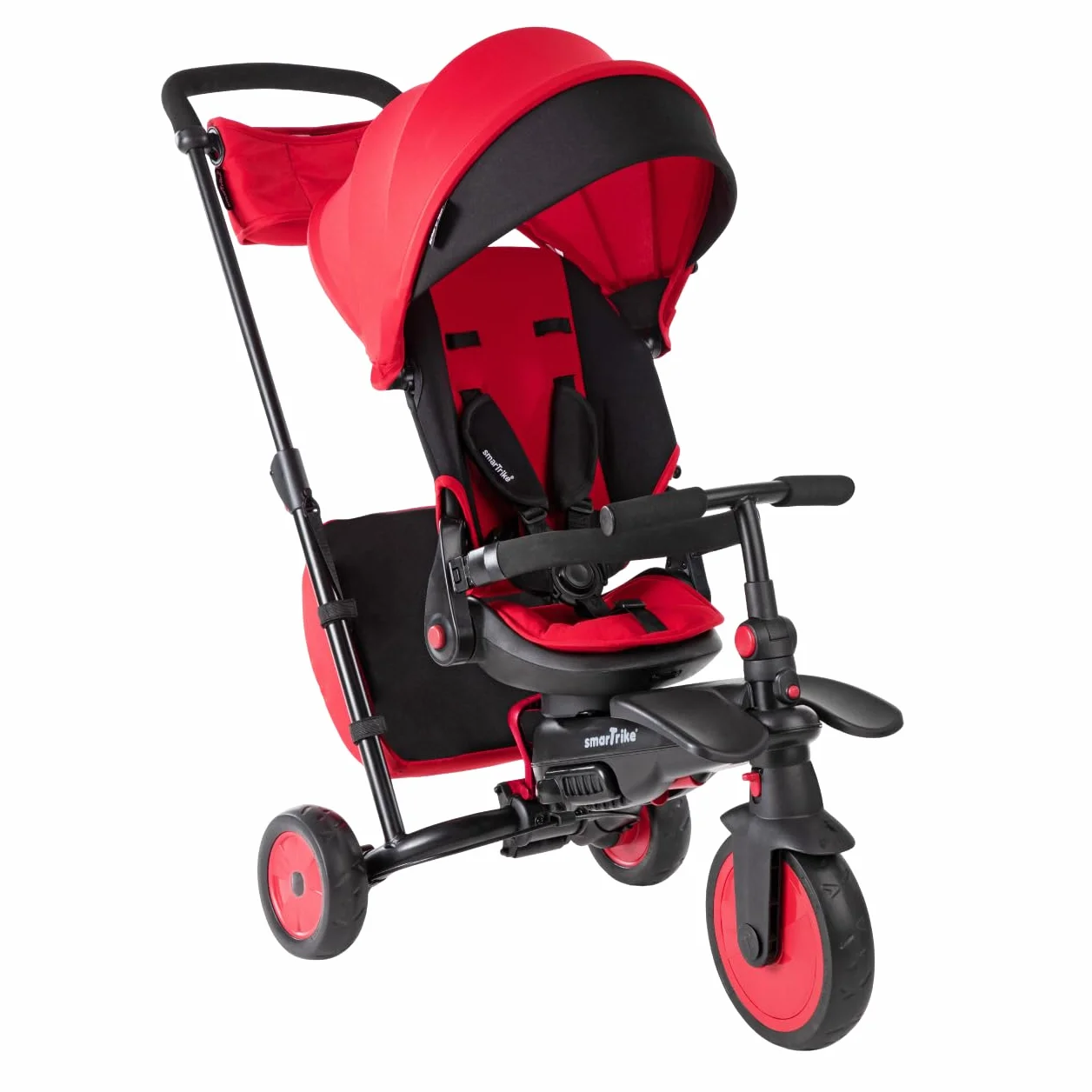 smarTrike STR7 - Passeggino a triciclo per bambini, compatto, triciclo facile da spingere, funge anche da bicicletta per bambini, triciclo deluxe dai 6 mesi in su, rosso e nero