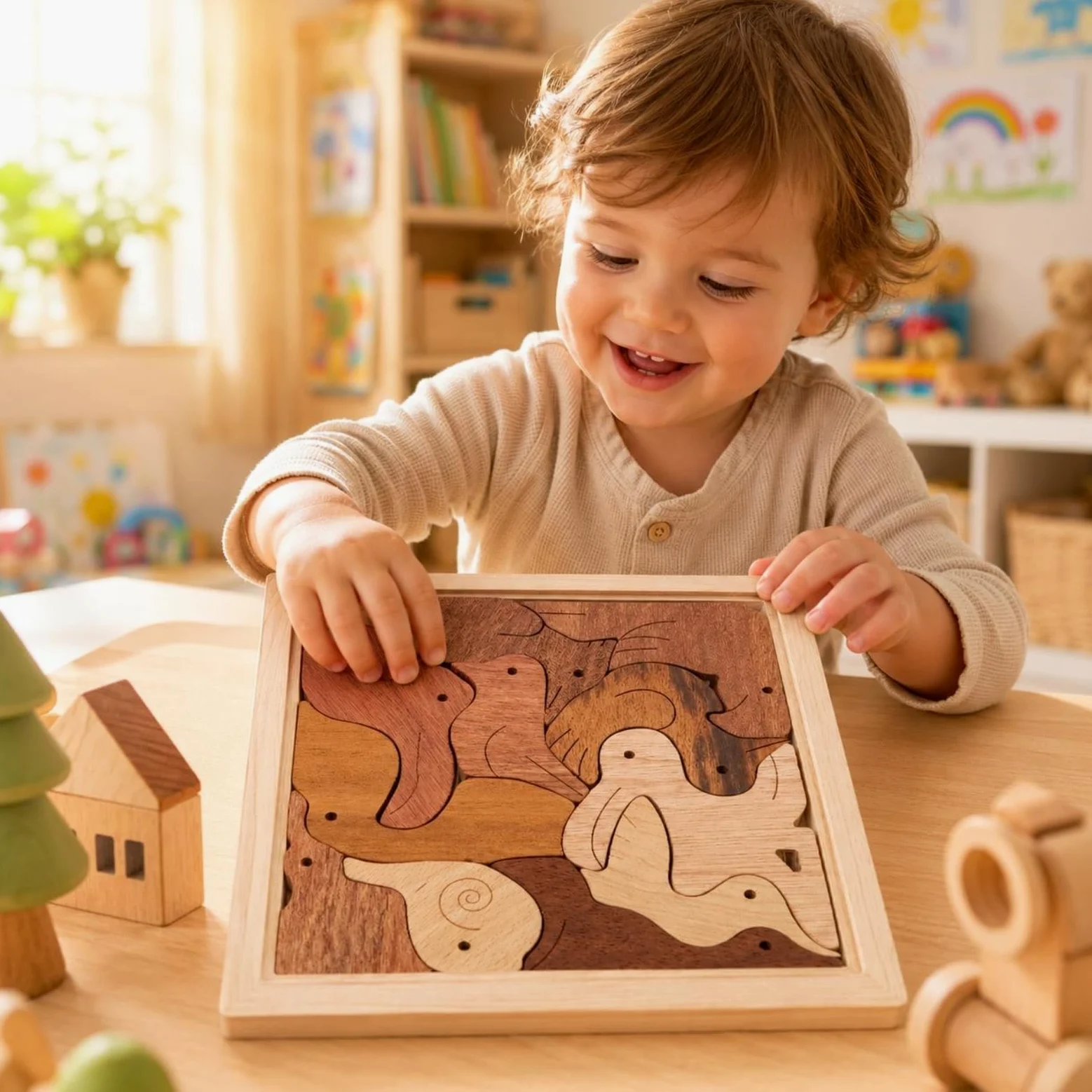 Puzzle Didattico Bambini Gioco Educativo Legno Tavola Incastro Forme Griglia Abbinamento 3D Blocchi Legno Incastri, Puzzle 3D In Legno Con Verdure
