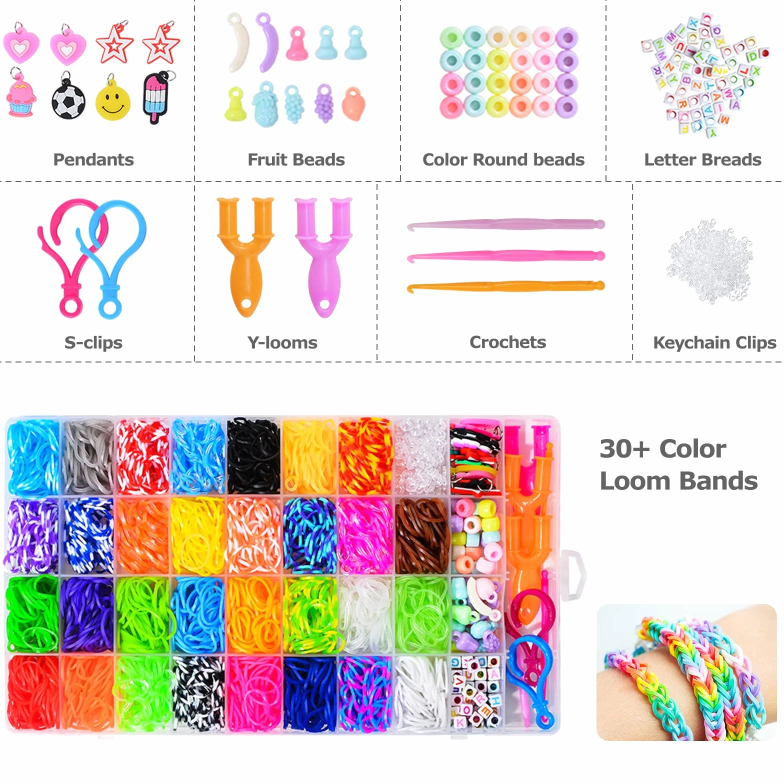 Noa Home Deco kit Elastici per Braccialetti, 2500+pcs kit fai da te Colorato, Telaio con Ciondoli, Gancetti, Perline per Bambini Braccialetto dell'amicizia Ragazze Ragazzi Regalo di Compleanno Natale