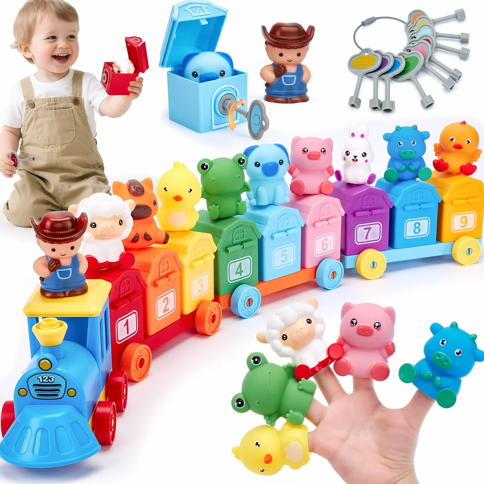 hahaland Giochi Montessori 1 Anno, Set Treno Giocattolo Educativo con Conteggio, Abbinamento e Ordinamento per Bambino 1 2 3 Anni