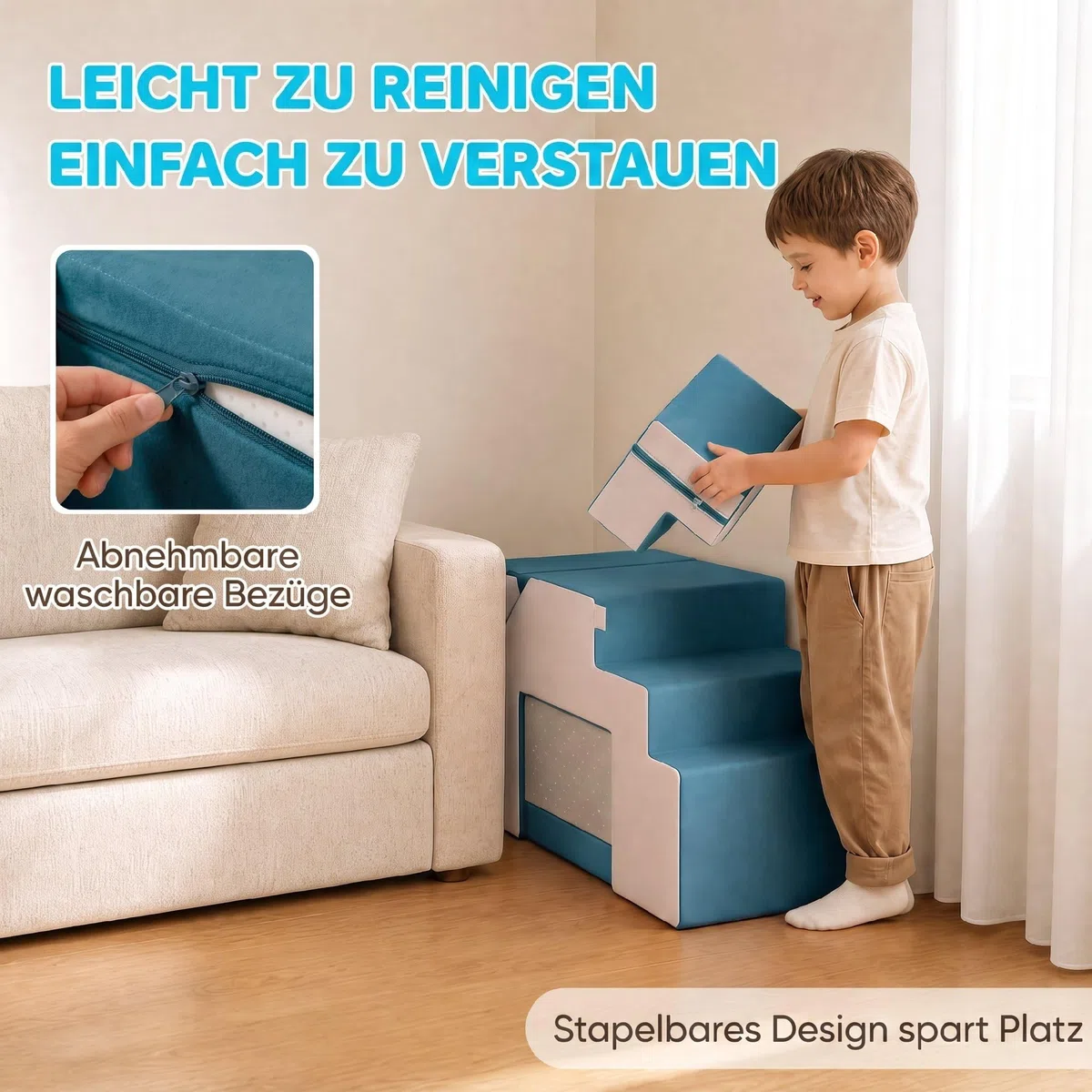 AIYAPLAY Set Gioco Morbido per Neonati, 2 Blocchi in Schiuma per Arrampicarsi e Gattonare con Rivestimento Sfoderabile, per Bambini 6 Mesi-3 Anni, Blu Scuro