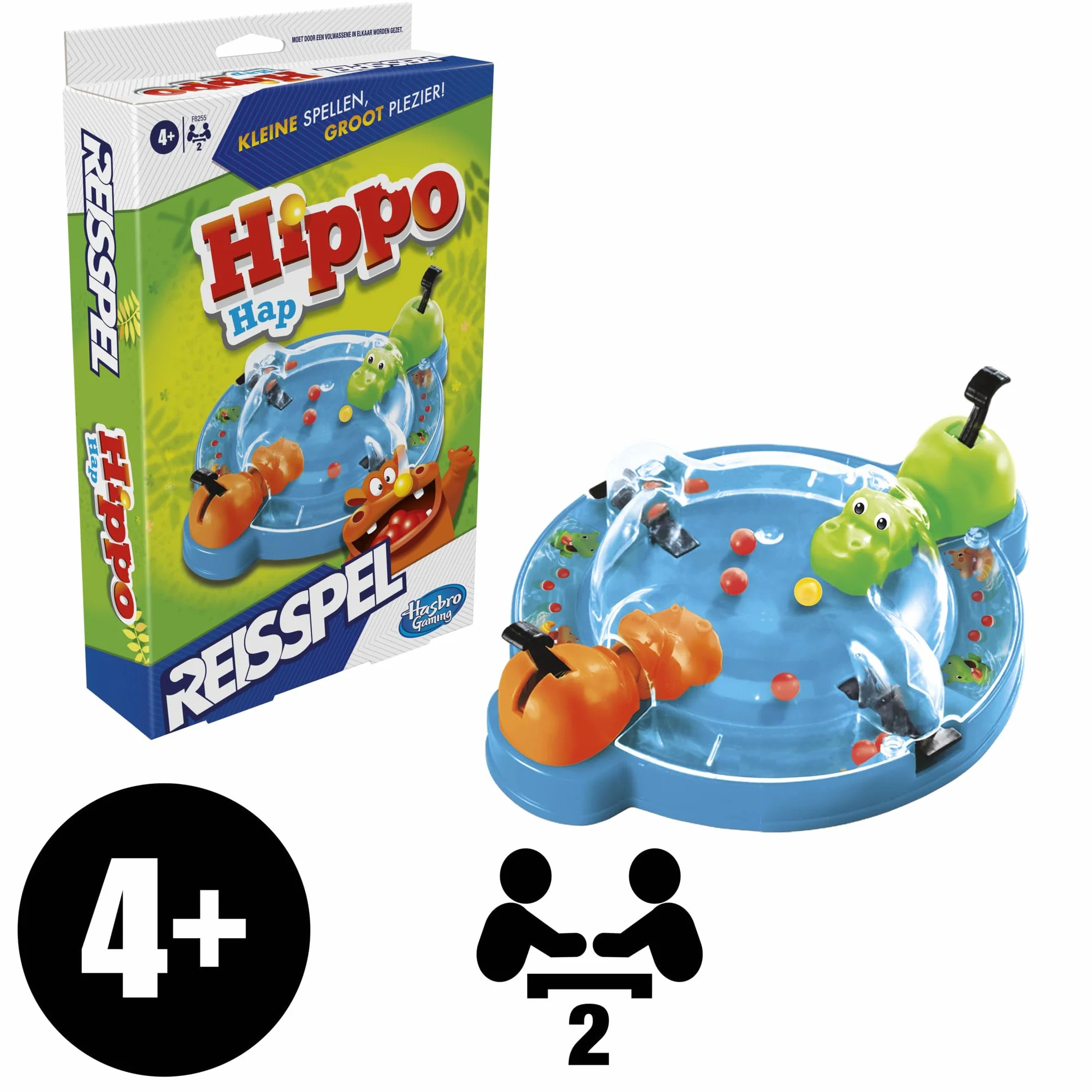 Hippos - Gioco da viaggio per bambini, gioco portatile per 2 giocatori, gioco di viaggio per bambini dai 4 anni, include 2 ippopotami calici (versione olandese)