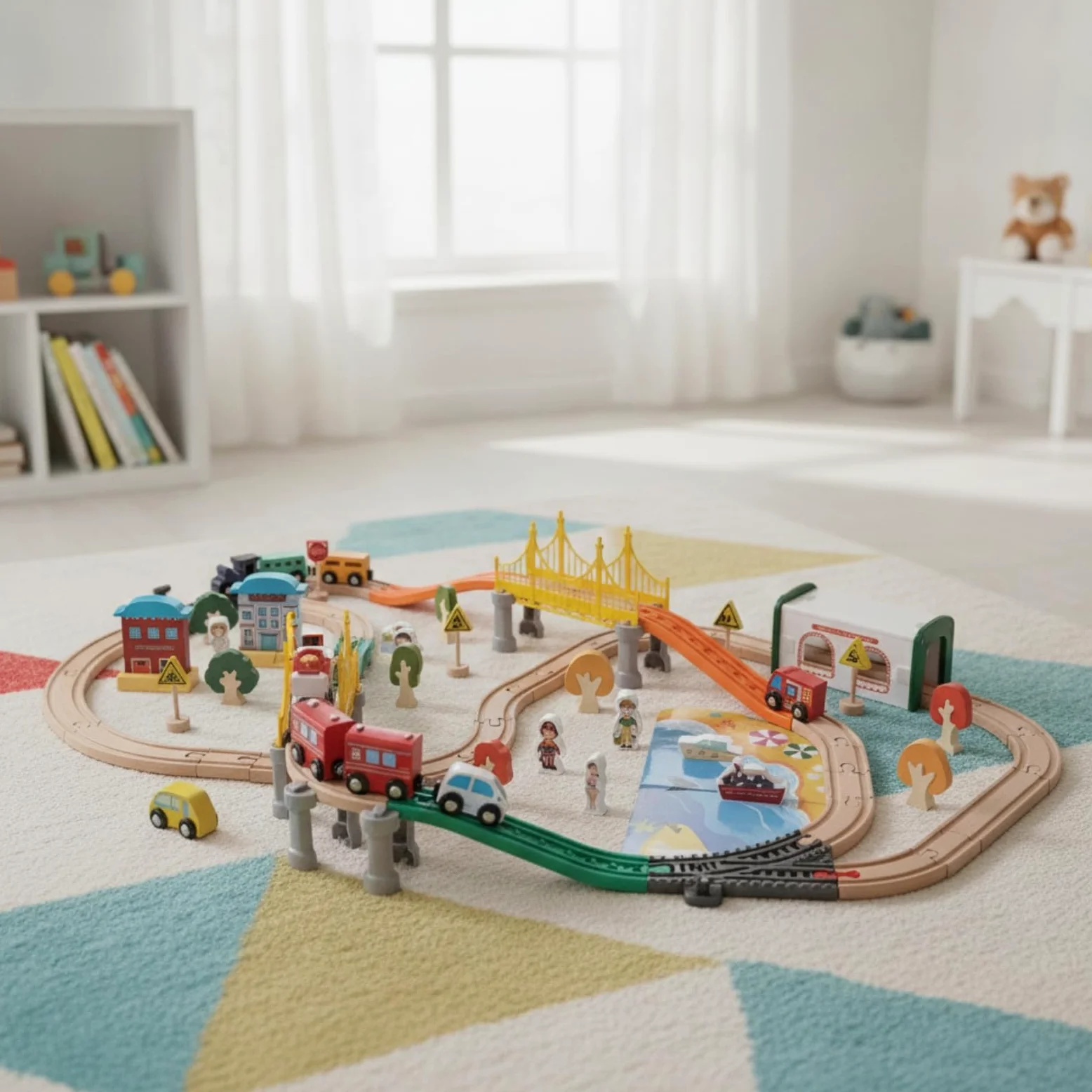 Gralara Trenino Elettrico in Legno Fai da Te Set di Treni Giocattolo Magnetico Pista Ferroviaria Creativa per Asilo