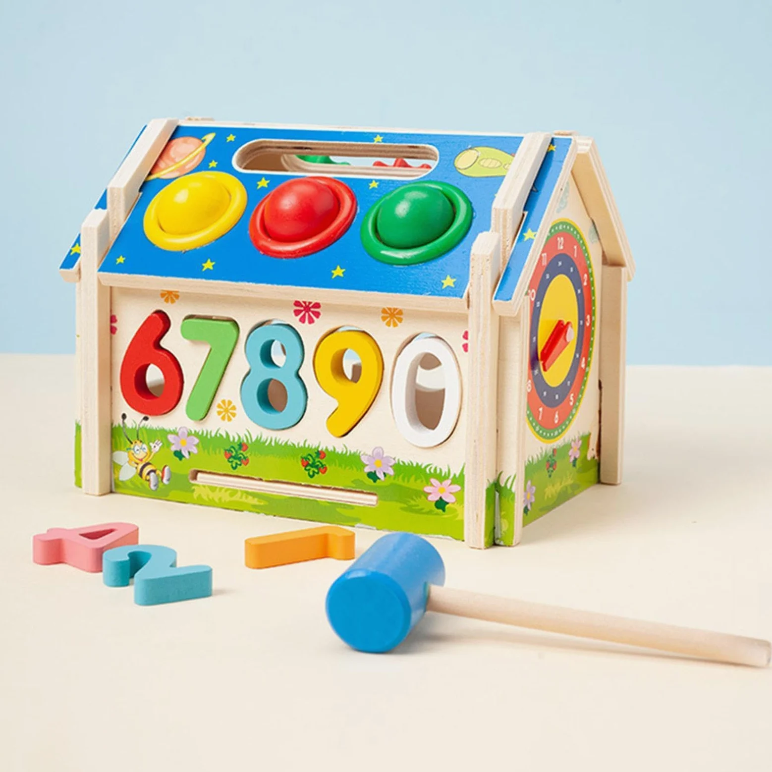 Cubo di Legno per L'ordinamento delle Forme, per Bambini dai 3 Ai 5 Anni, Centro attività, con maglio