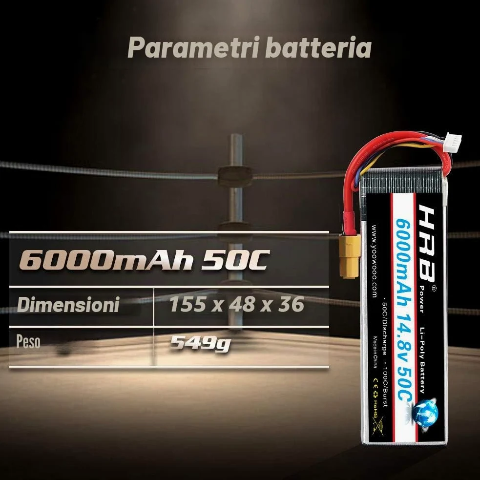 HRB 14.8V 6000mAh 4S 50C-100C RC Lipo Batteria con xt60 spina Per RC Autocarro Barca Drone Elicottero Quadcopter (EC3/Deans/Tamiya)