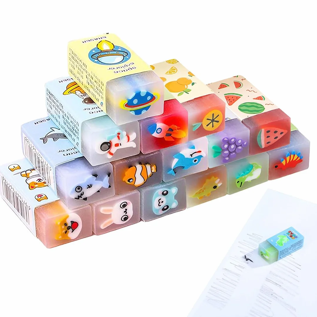 15 Pezzi Gomme da Cancellare per Bambini - con Motivo Divertente - 15 Stili Carini con Motivi Diversi - Ideali per Scuola, Ufficio e Regali per Studenti