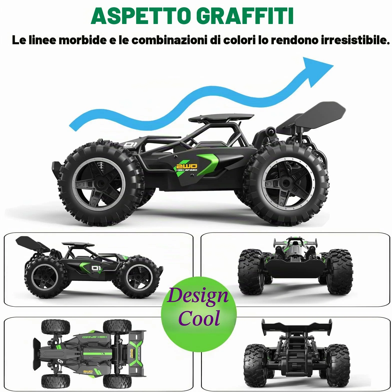 Macchina Telecomandata, RC Auto Telecomandata, 20KM/H Alta Velocità Auto Radiocomandata di Tutto Terreno, con 2 Batterie Caricabile, 2WD 2.4GHZ Macchinine Giocattolo per Bambini
