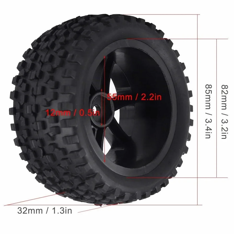 Drfeify 4 Pezzi di Pneumatici in Gomma per 1/10 RC Car Crawler ZD Racing (Nero)