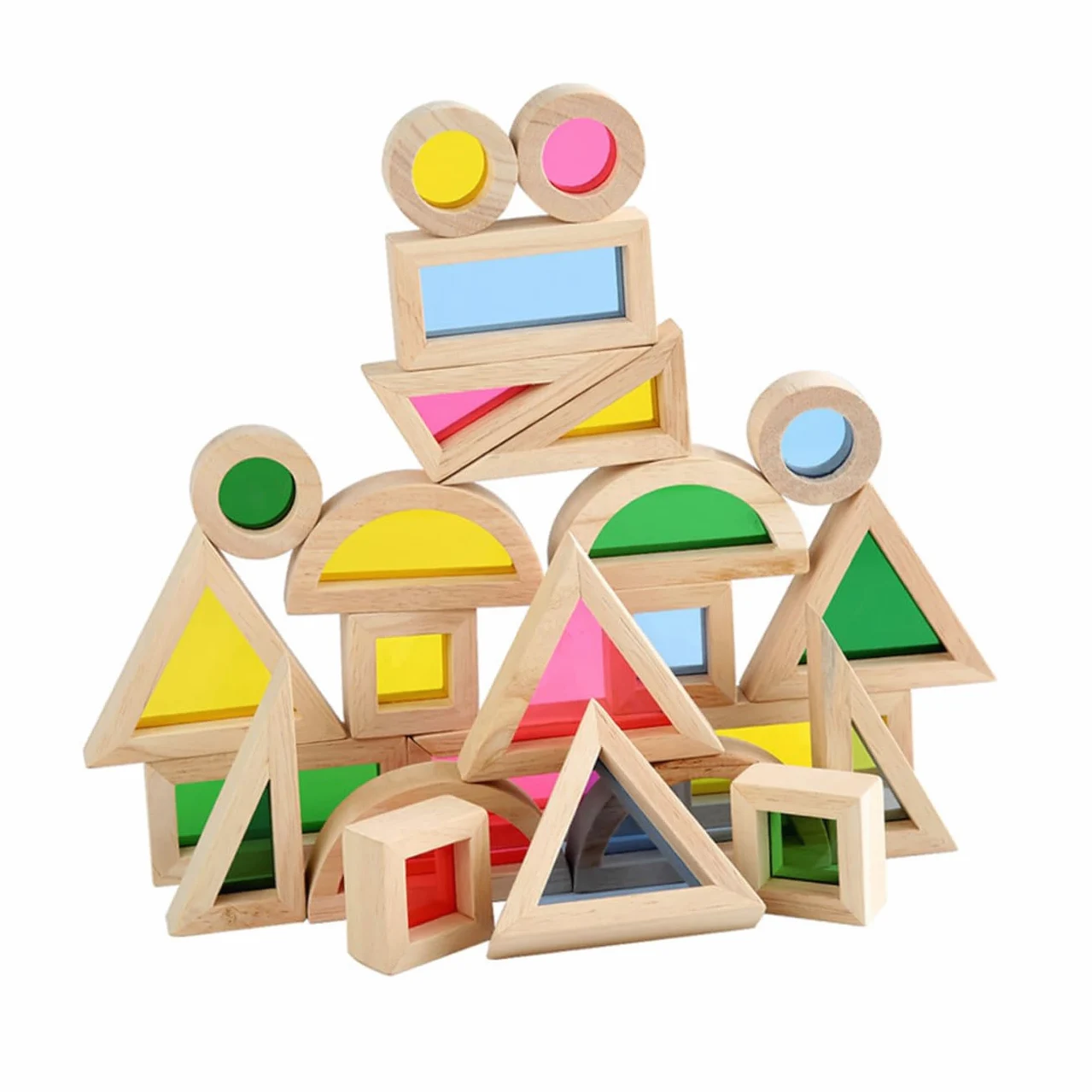 Mikikit 24 Pezzi Blocchi da Costruzione Colorati in Legno Gioco Educativo Montessori per Puzzle Sensoriale di Forme e Colori Regalo Duraturo e Sicuro per Ragazzi e Ragazze
