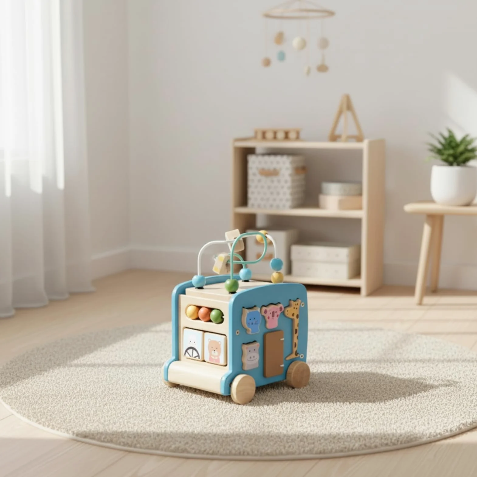 Scatola Educativo Sensoriale, Autobus Giocattolo Montessoriano Verde | Multiattività, Scatola Montessoriana con percorso di perline, Motricità Fine, per Cameretta, Asilo Nido, Neonati
