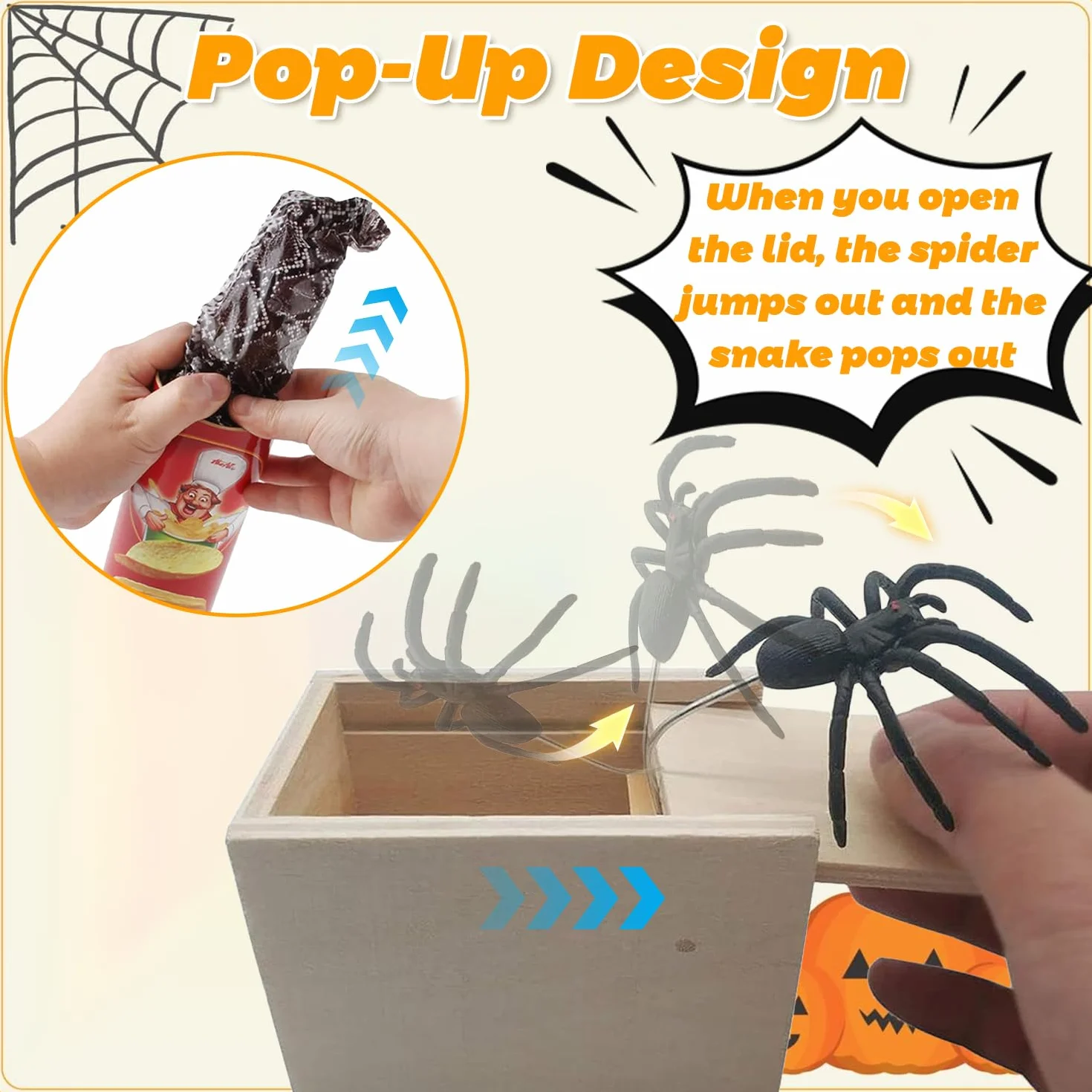 Scatola Scherzo Ragno, 2 Pezzi Spider Box Prank, 1 Pezzi Primavera Serpente Giocattolo, Scherzo Ragno, Lattine di Patatine Scherzi, Scatole di Scherzi a Sorpresa per Halloween e Pesce d'aprile