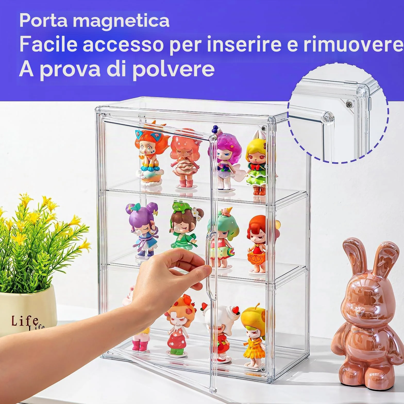 Confezione da 2 vetrine acriliche da collezione, vetrina trasparente in miniatura per figurine, montaggio a parete o scrivania, organizer per armadio a 3 livelli, vetrina a