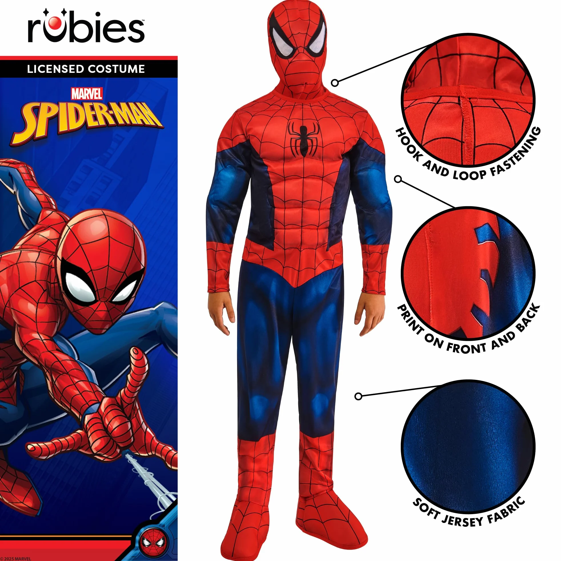 Rubies Costume ufficiale Marvel Spider-Man Deluxe imbottito per bambini, costume da supereroe per bambini, età 5-6 anni, Halloween