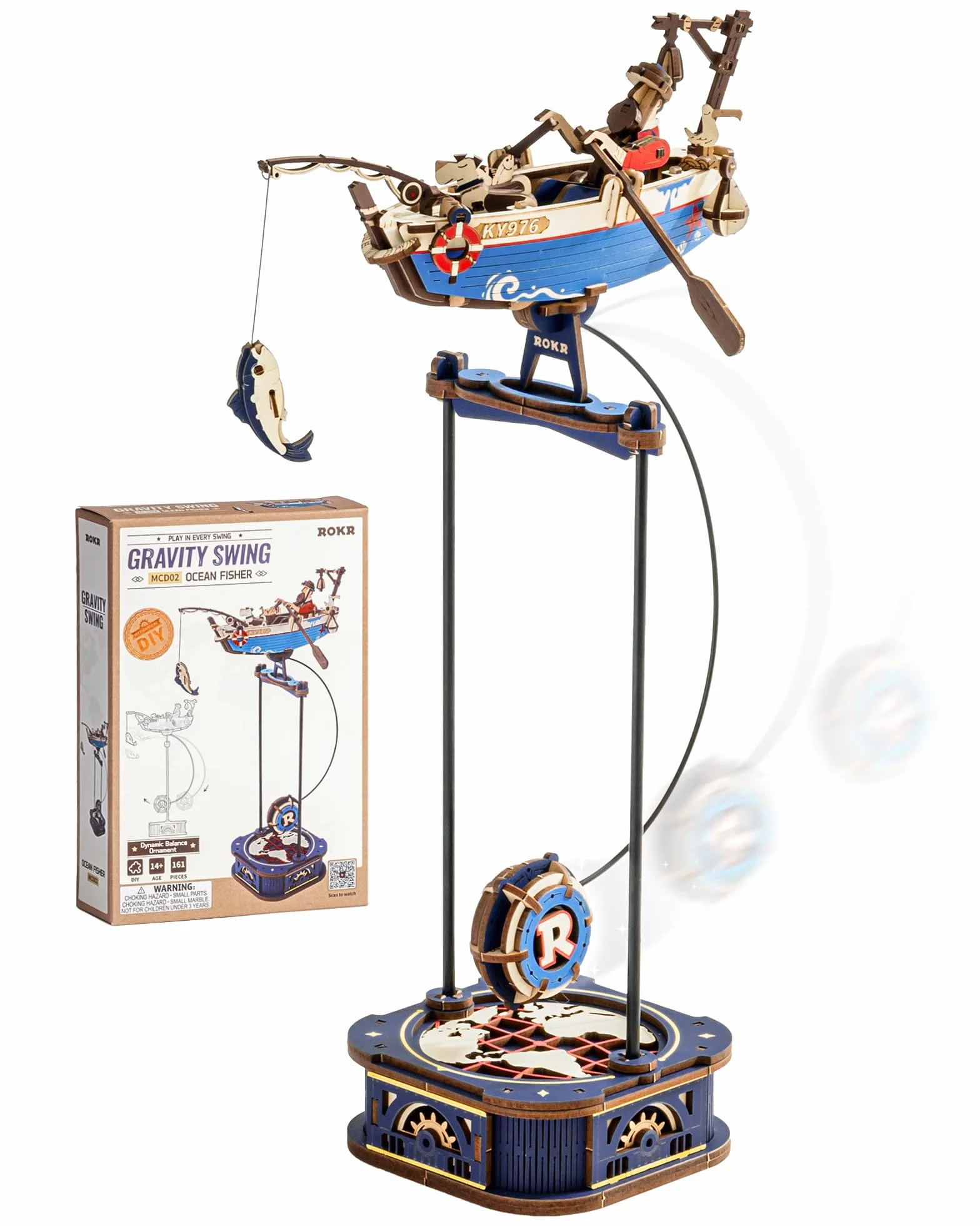 ROKR 3D Puzzle in Legno Barca, Modellismo da costruire Adulti Pescatore Oceanico, Oscillazione Gravitazionale Decorazione, Regali per adulti e bambini, Ocean Fisher MCD02