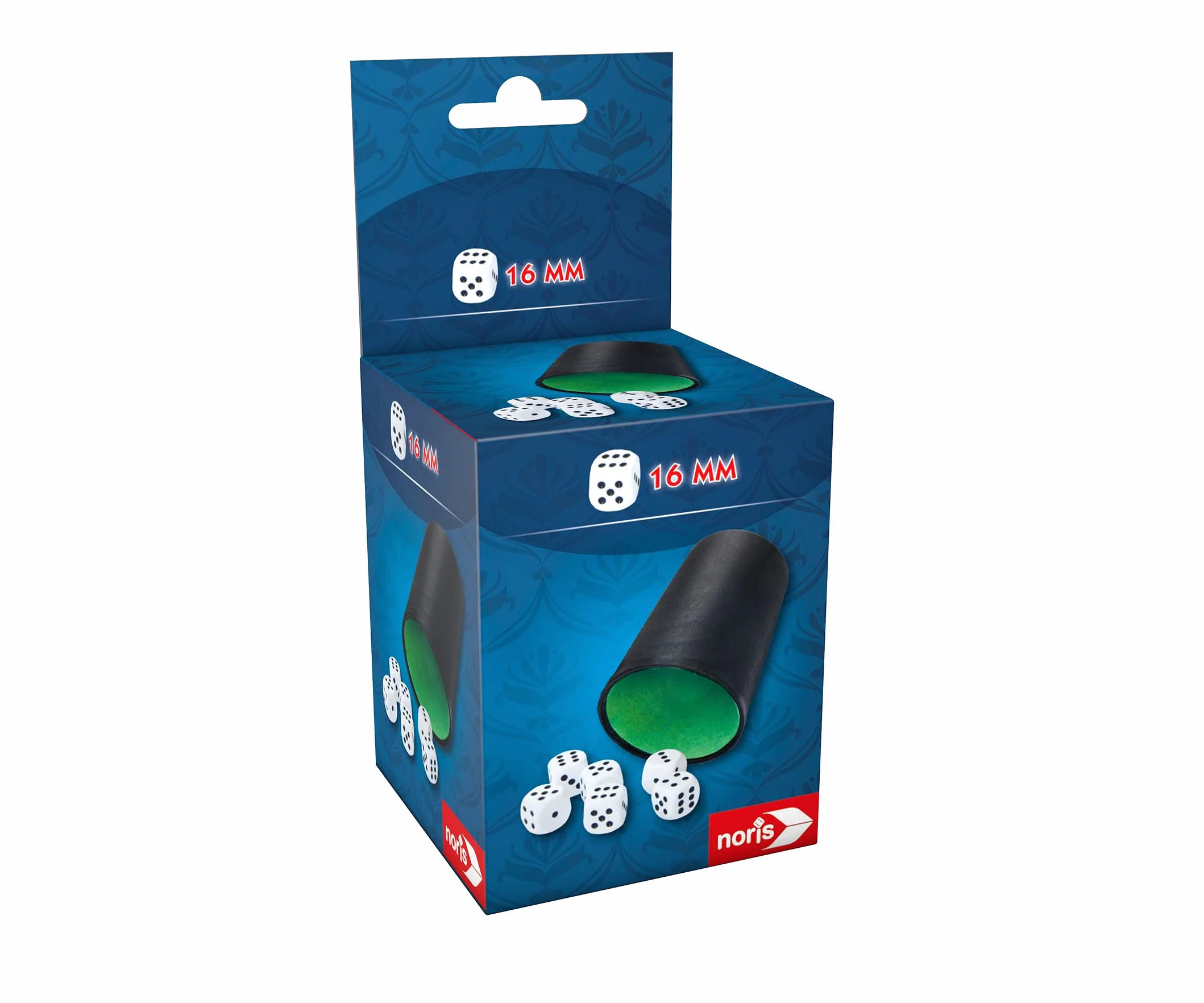 Noris Tazza cubo con 6 cubi – Accessori da gioco classici per bambini e adulti – Tazza e dadi in plastica – Adatto per giochi di dadi, giochi da tavolo, feste e serate di gioco