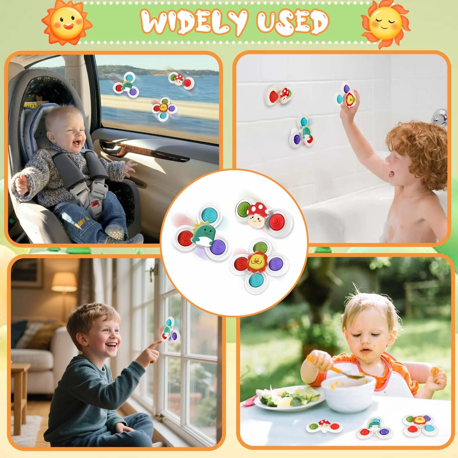 Tapvai 3 Pcs Gioco Seggiolone Ventosa, Giochi Seggiolone Ventosa con Filettato, Spinner Bambini per Divertimento Sensoriale, per Auto Finestra Bagno per Bambini Da 1 a 6 Anni