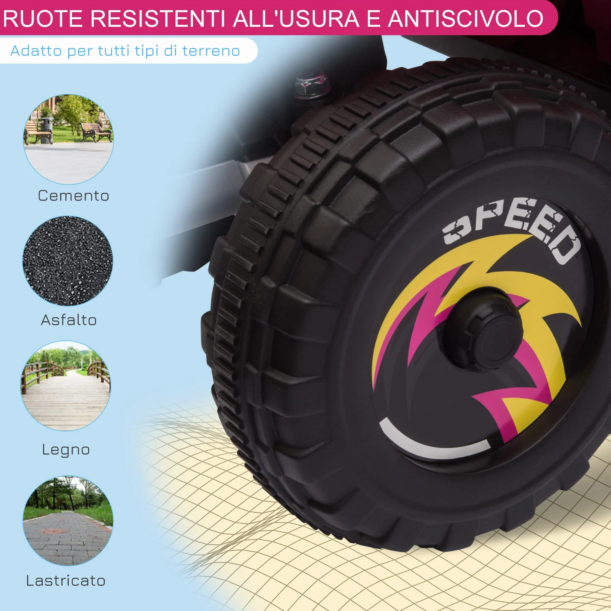 HOMCOM Quad Elettrico per Bambini da 18-36Mesi con Batteria Ricaricabile 6V, Velocità 2.8-4.6km/h, Funzione Avanti e Indietro, 72x40x45.5cm, Rosa