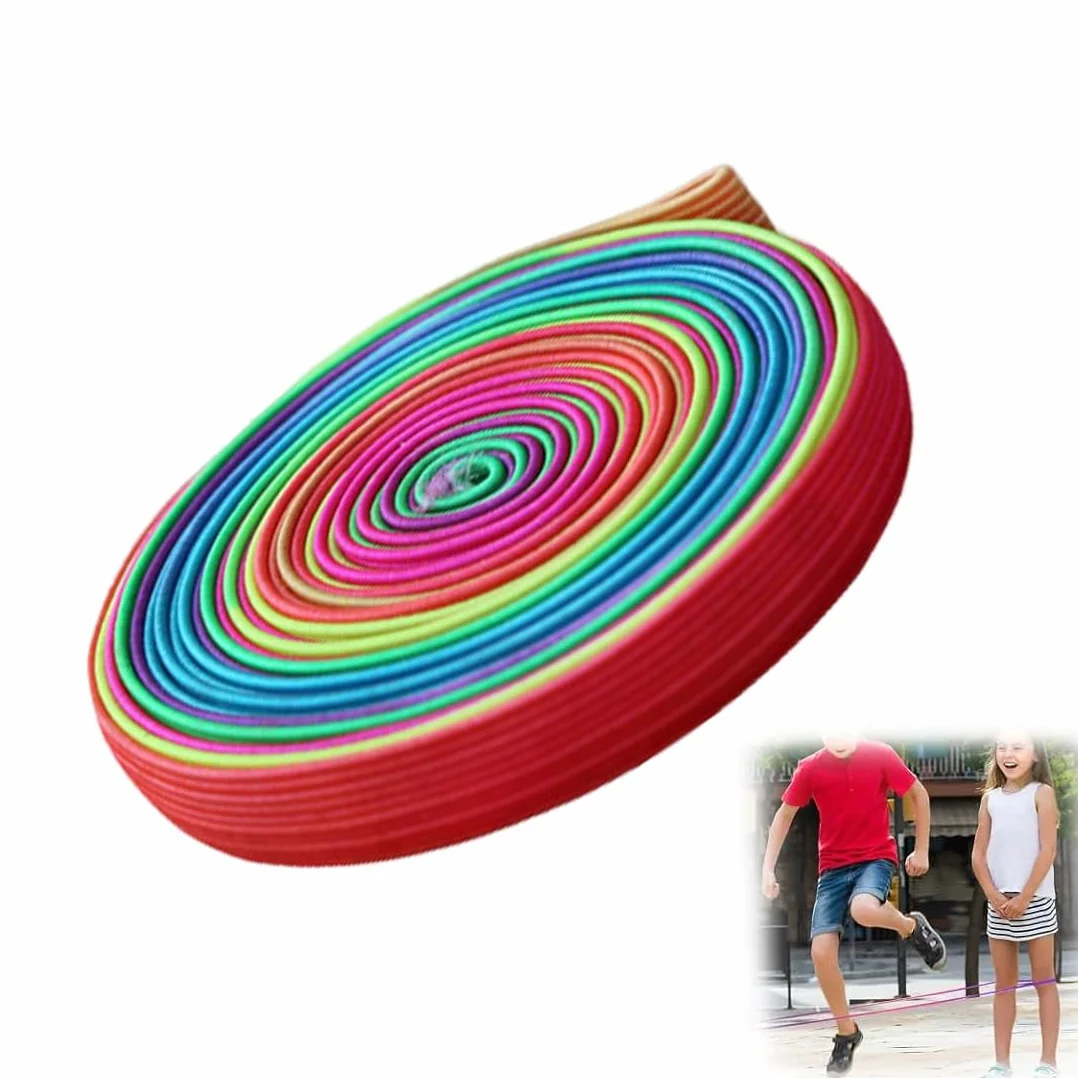 WUSJCOF 1 rotolo gomma per bambini, istruzioni giochi di salto, da interno e outdoor, ideale per salta, adatto per bambini dai 6 ai 10 anni, nastro arcobaleno, regalo per ragazze e ragazzi (6 metri)