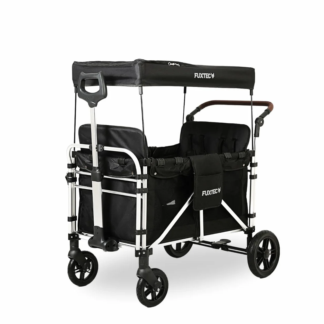Carrello pieghevole Fuxtec Family CTXL900 nero, l'originale, Family Fux, Vagone da giardino 4 posti, sedile rimovibile, trasporto, spiaggia, tirare o spingere, capacità di carico 75 kg