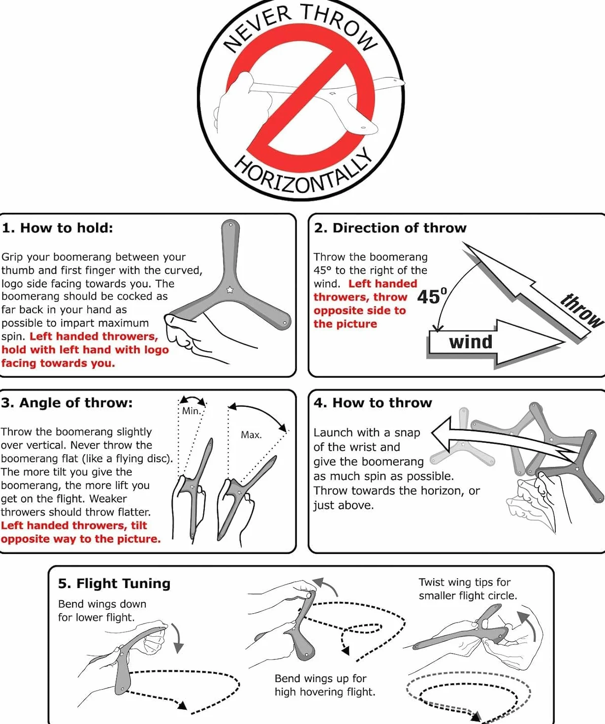 l&j Boomerang Aerodinamico in Polimero Ultraresistente – Ritorno Preciso, Lungo Raggio 15-20 Metri – Leggero, Flessibile, per Esterni, Adatto a Principianti e Esperti, Perfetto per Adulti e Ragazzi
