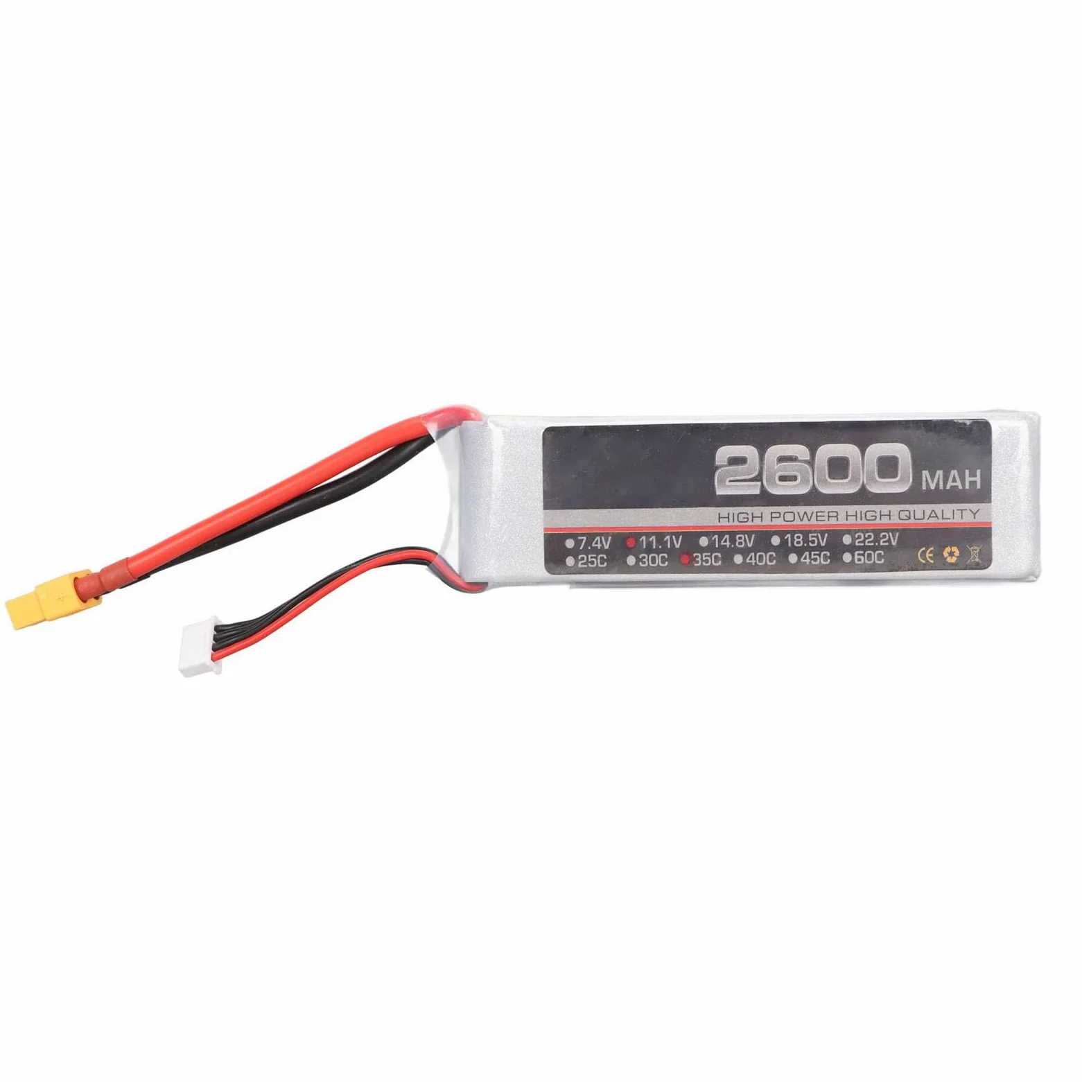 11.1V 35C 2600mAh 3S RC Lipo Batteria per FPV Racing Drone Quadcopter Elicottero Aereo RC Barca Modelli RC con Connettore XT60 Prestazioni di Scarica Elevate e Fonte (XT60)