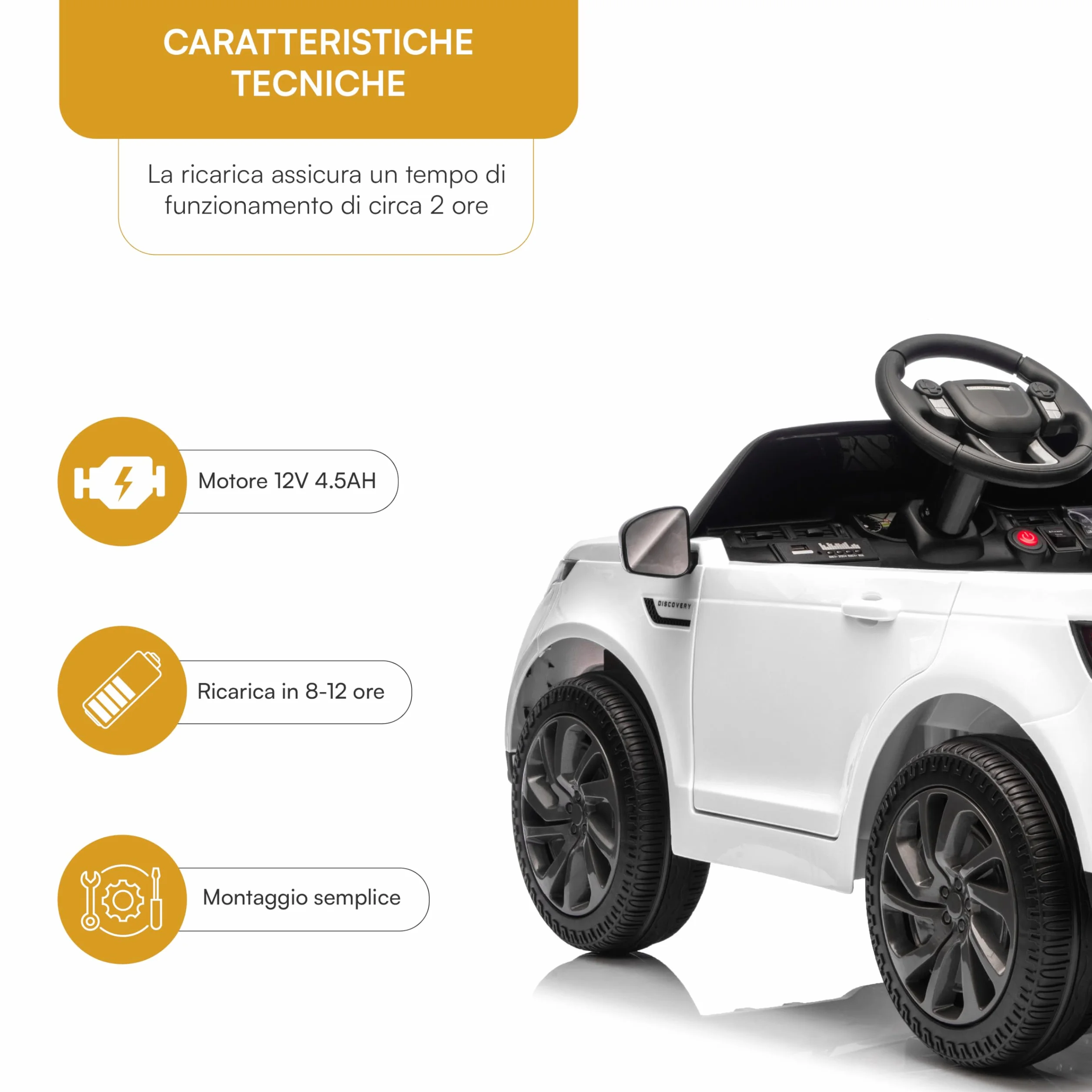 Baroni Toys Baby Car Land Rover Macchina ELettrica per Bambini da 3 Anni, Auto con Telecomando Parentale, Doppia Veloticà. Retromarcia, 95x61x51cm (Bianca)