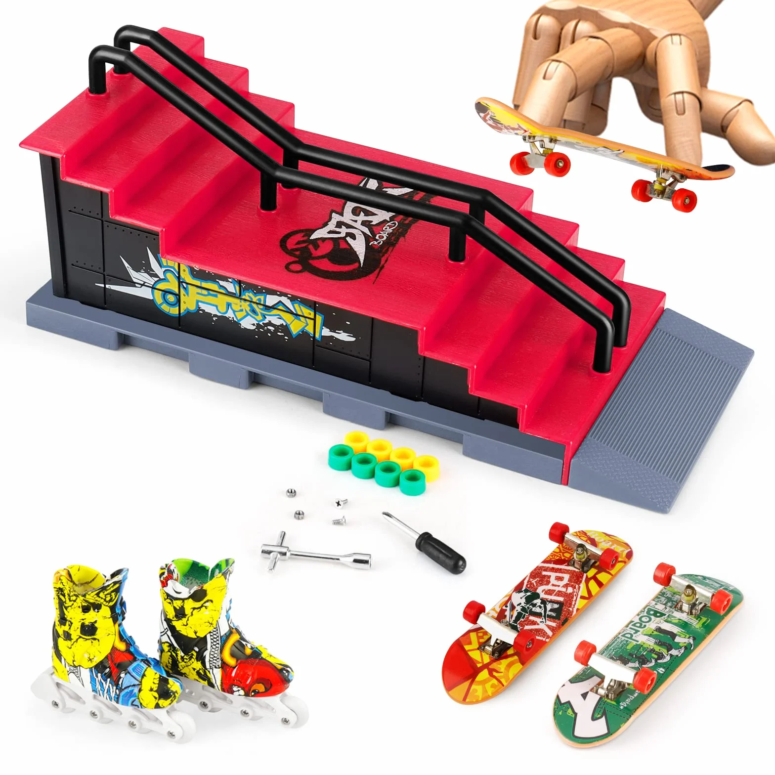 MOMSIV Mini Skateboard per Dita con rampa e Set di Accessori, F