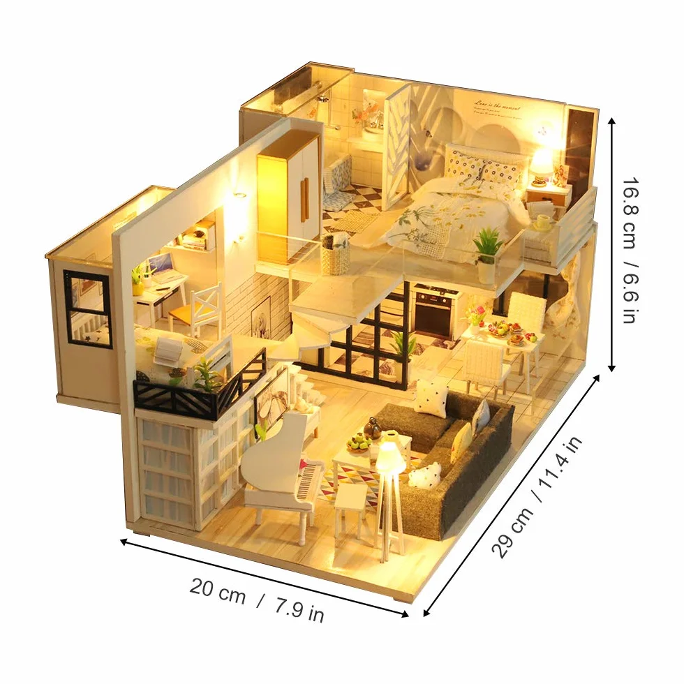 GuDoQi Miniatura Casa Delle Bambole, Kit Casa Bambole In Legno 3D Con Mobili E Musica, Luce A Led, Mini Kit Casa Fatta a Mano da Costruire, Simple Life House