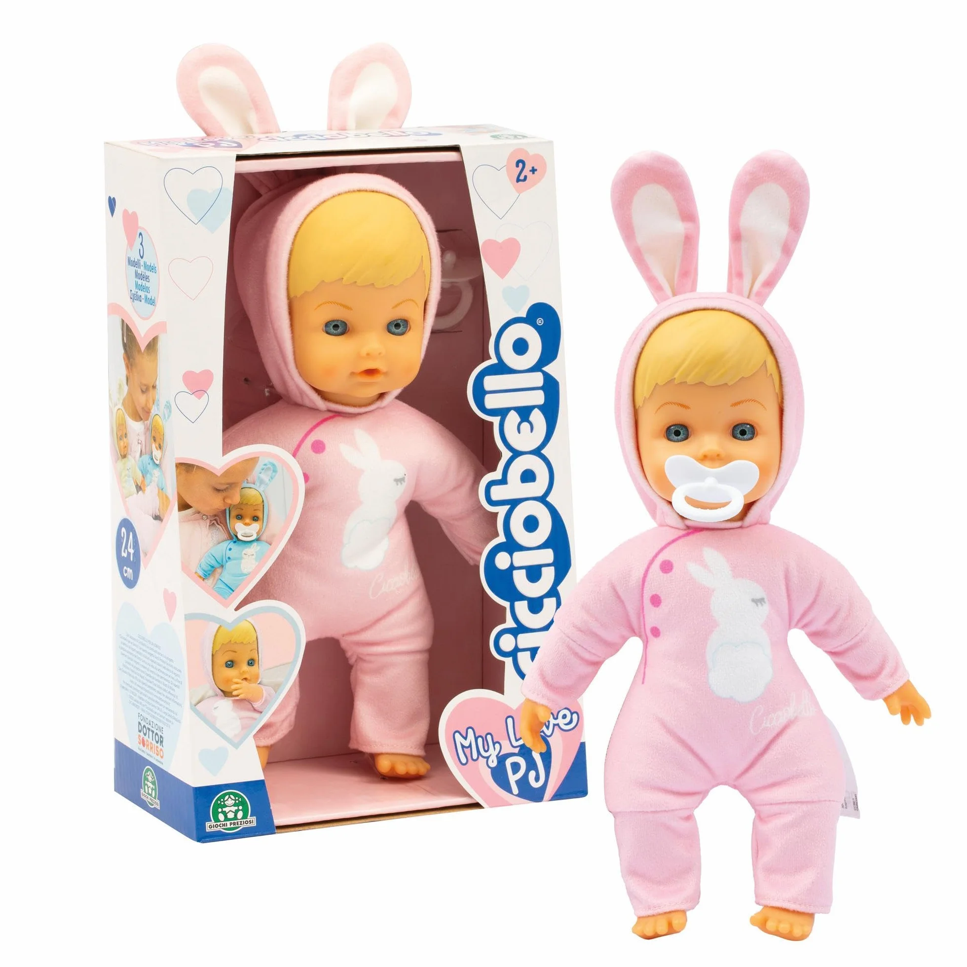 Cicciobello My Love, Bambola Con Pigiama Color Rosa A Forma Di Coniglietto, Corpo Morbido da 24 cm, Giochi Bambini 2 anni, Accessori Inclusi, Giochi Preziosi