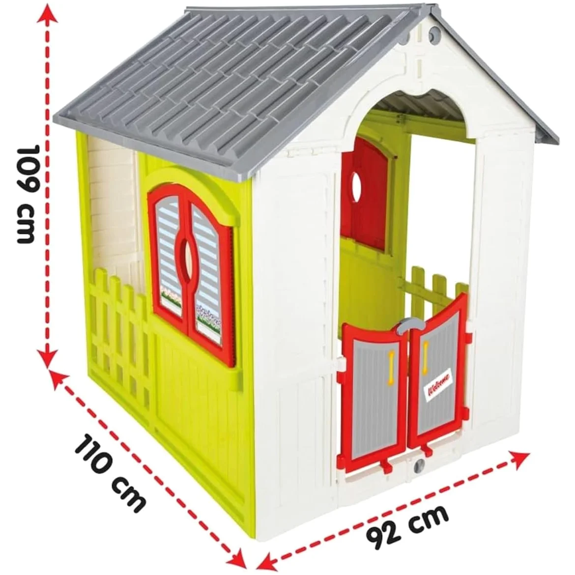 Sport1 Cottage casetta da giardino per bambini pieghevole. Casetta per bambini da giardino/interno. Casa per bambini in plastica. Facile montaggio. Porta e finestre apribili. Dim. 110X92X109cm.