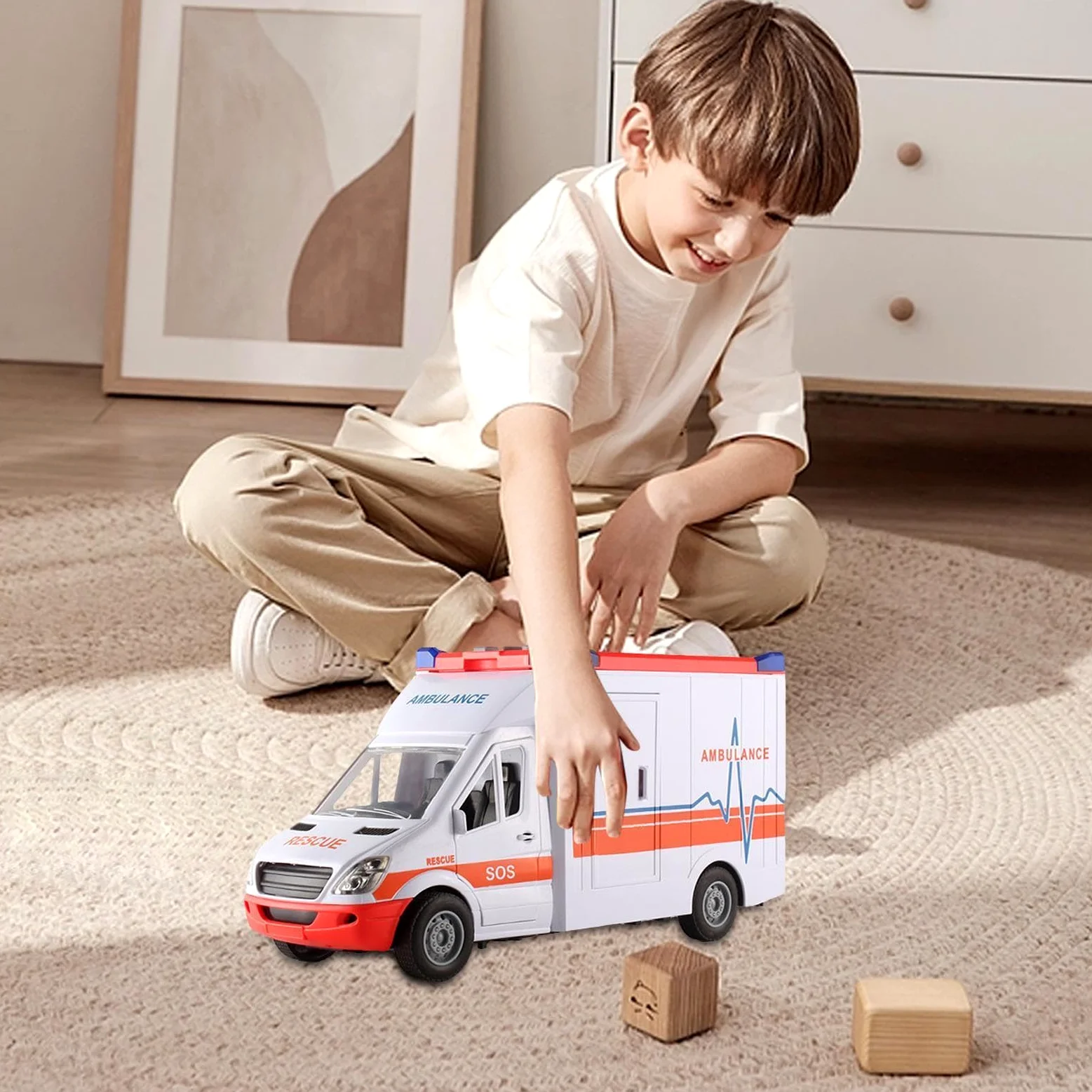 Auto Giocattolo 'ambulanza – Veicolo Di Salvataggio Con Effetti Luminosi E | Suono Della , Grandi Auto Di Lunga Durata | Giocare E Imparare Per Bambini Set Di D
