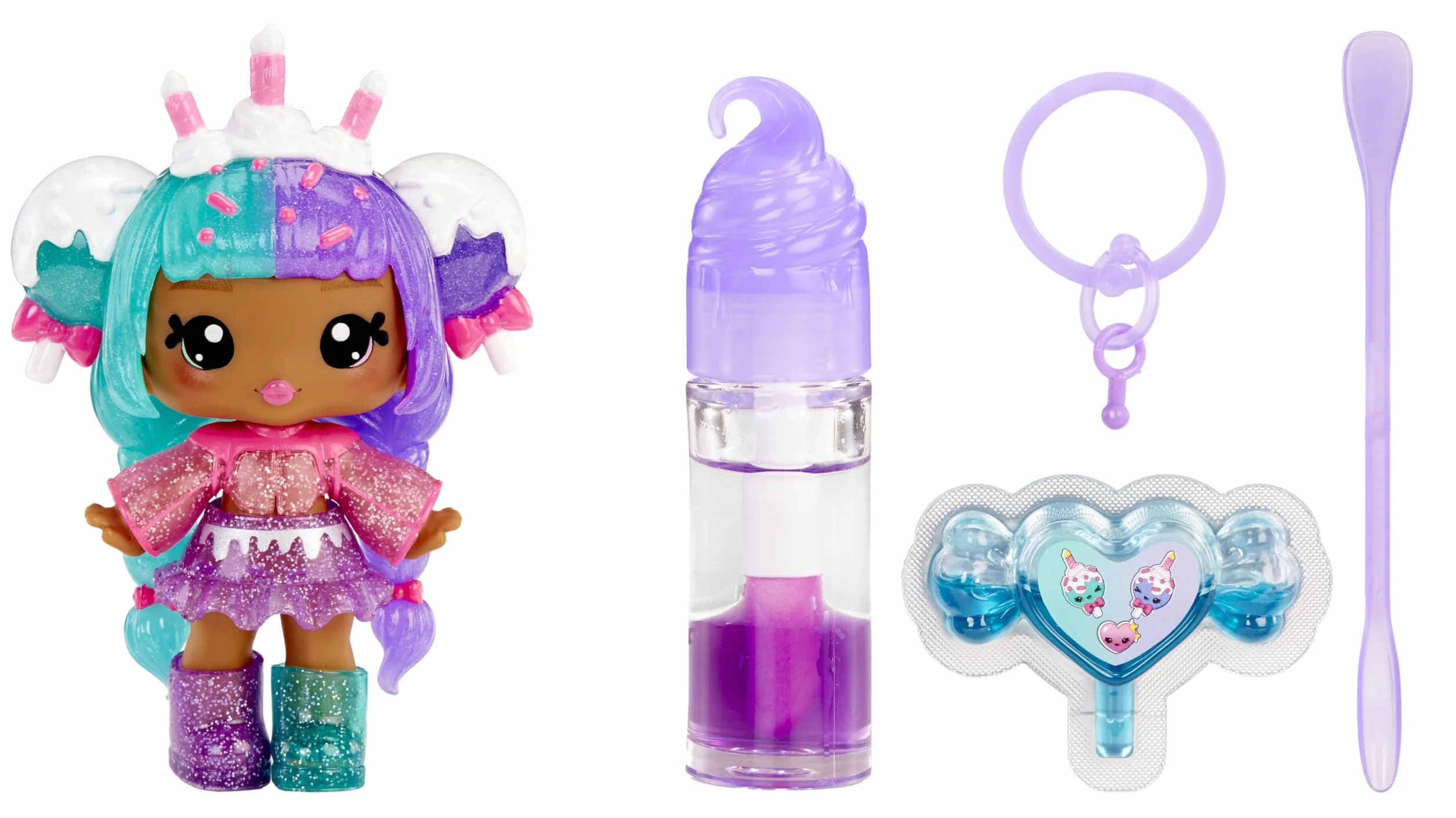 Yummiland Lip Gloss Doll: Mystery Color Change - Carly Cakepop: Include 1 Bambola, Lucidalabbra fai da te + Portachiavi rimovibile, Gioco cosmetico. Collezionabile. Età 4+