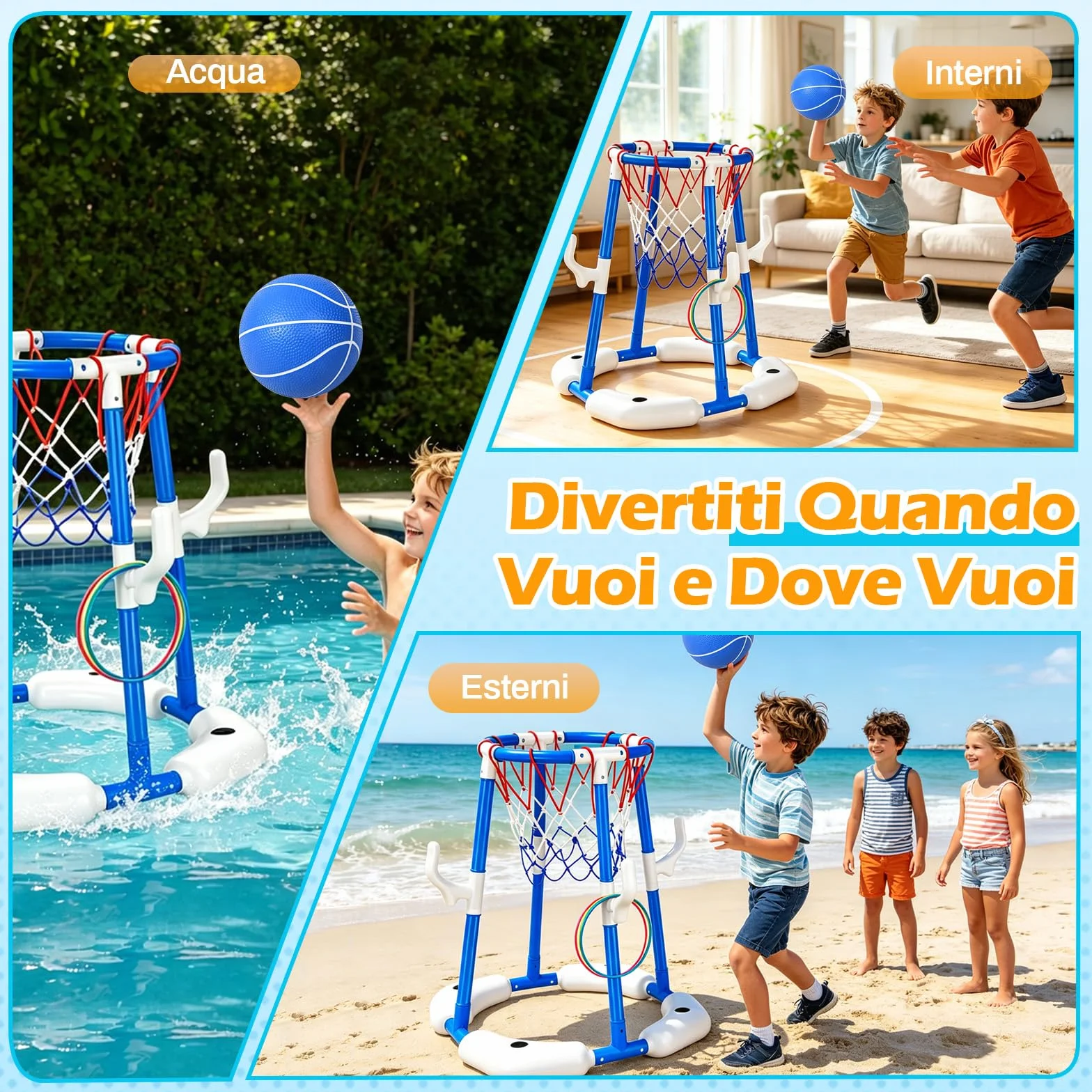 Canestro Basket Piscina, 2 in 1 Canestro da Basket Galleggiante per Piscina, Pool Basketball con 2 Palline, 12 Anelli e Pompa, Giochi Acquatici per Feste in Estive per Bambini e Adulti