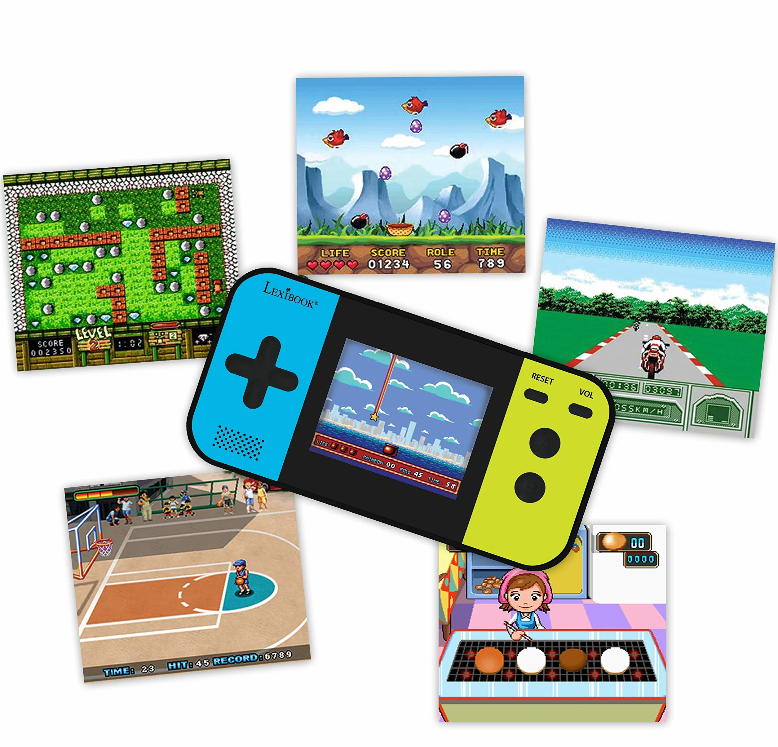 Lexibook, Cyber Arcade compatto, console di gioco portatile, 250 giochi, LCD, a batteria, videogioco per bambini, nero/blu/verde, JL2377