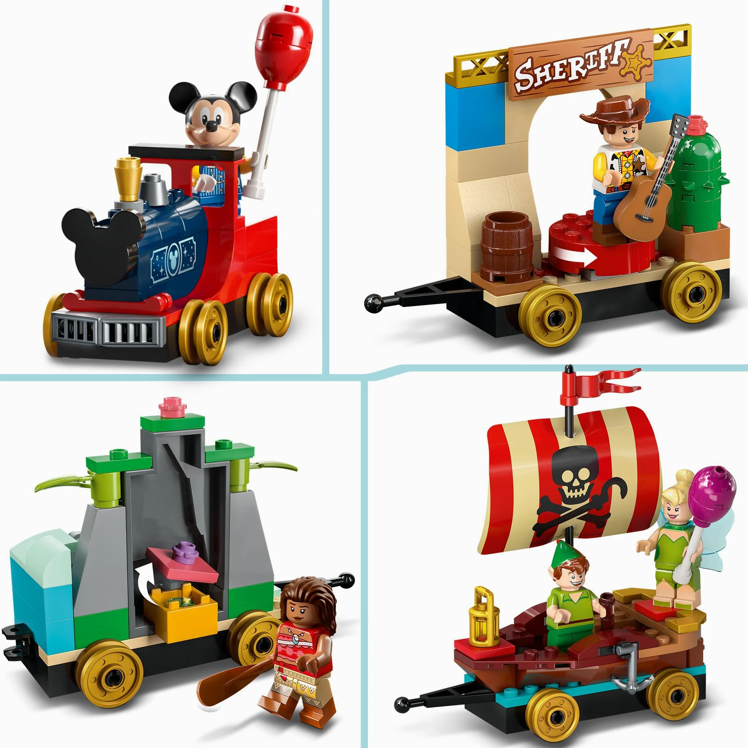 LEGO Disney Treno delle Celebrazioni Disney, Giochi per Bambini e Bambine da 4 anni, Giocattolo Serie 100° Anniversario con Carri di Vaiana, Woody, Peter Pan e Trilli più Topolino e Minnie 43212