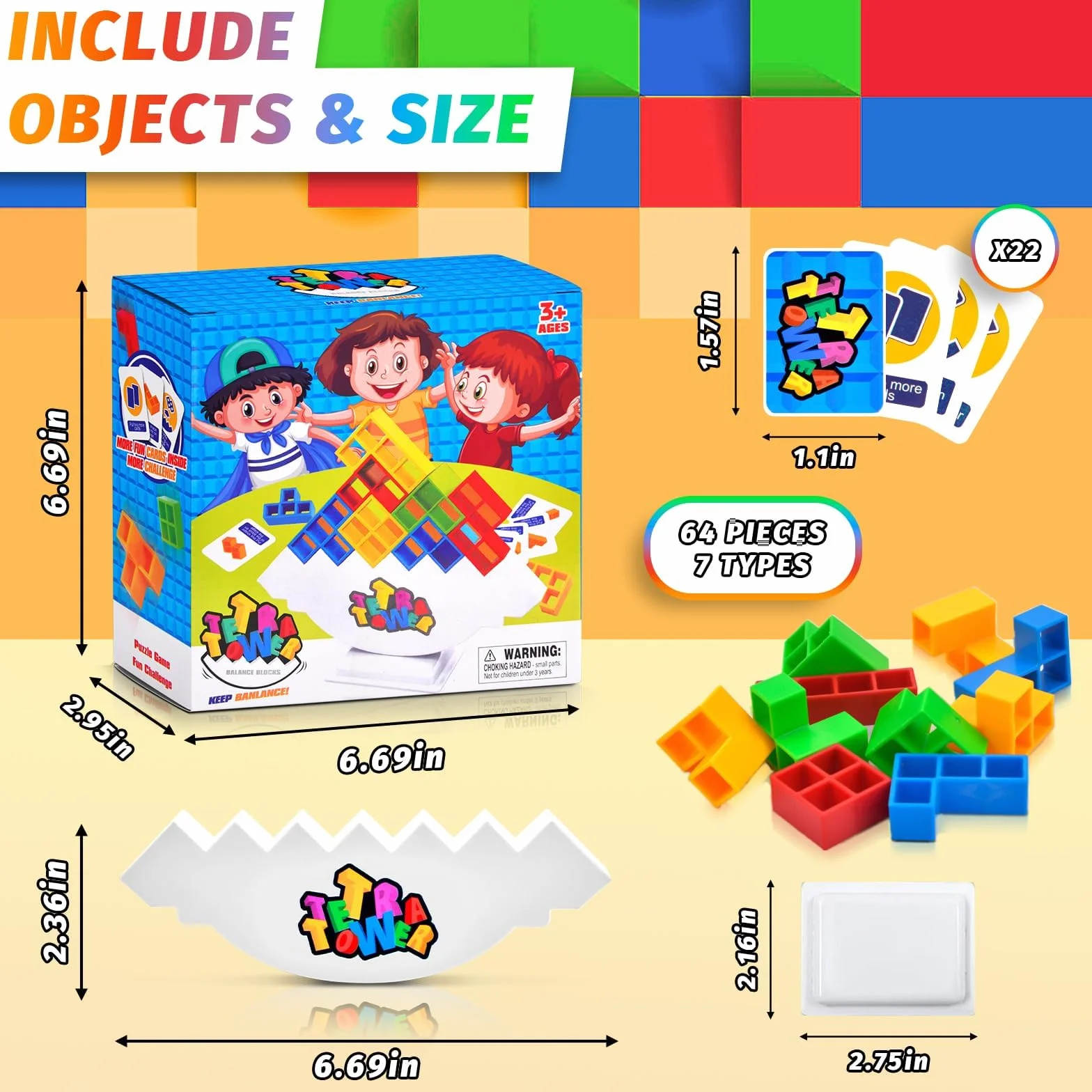 Jadyon 64 Pcs gioco per bambini, Tetra tower, Gioco Stack Attack Giocattolo Impilabile, Montessori Giochi Tower Balance Game Regalo per Bambini e Adulti.