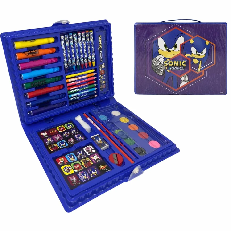 Valigetta con colori per bambini Sonic set 65 pezzi di colori e cancelleria kit disegno e pittura