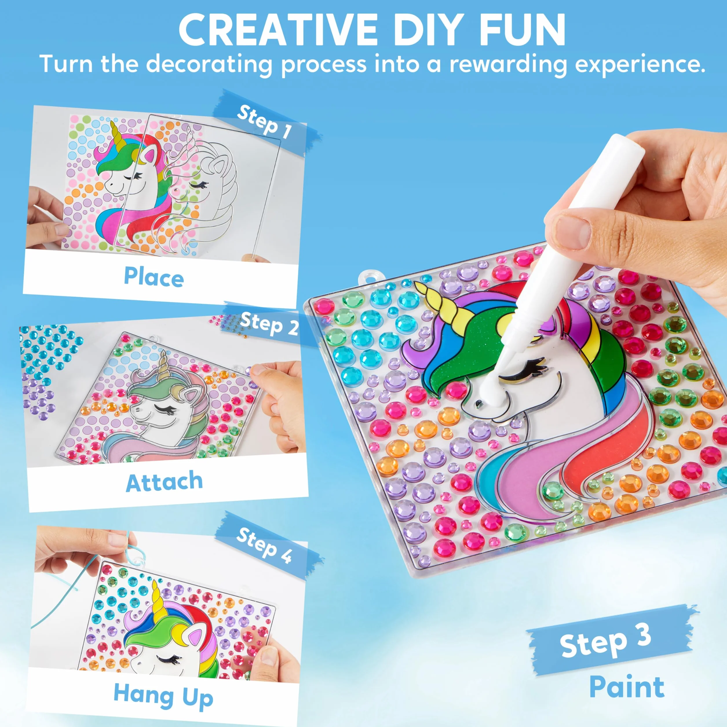Klever Kits Suncatcher Craft Kit per bambini, Arti e mestieri per bambini dai 6 ai 12 anni, Kit di pittura con diamanti, Regali per ragazze, Regali di compleanno