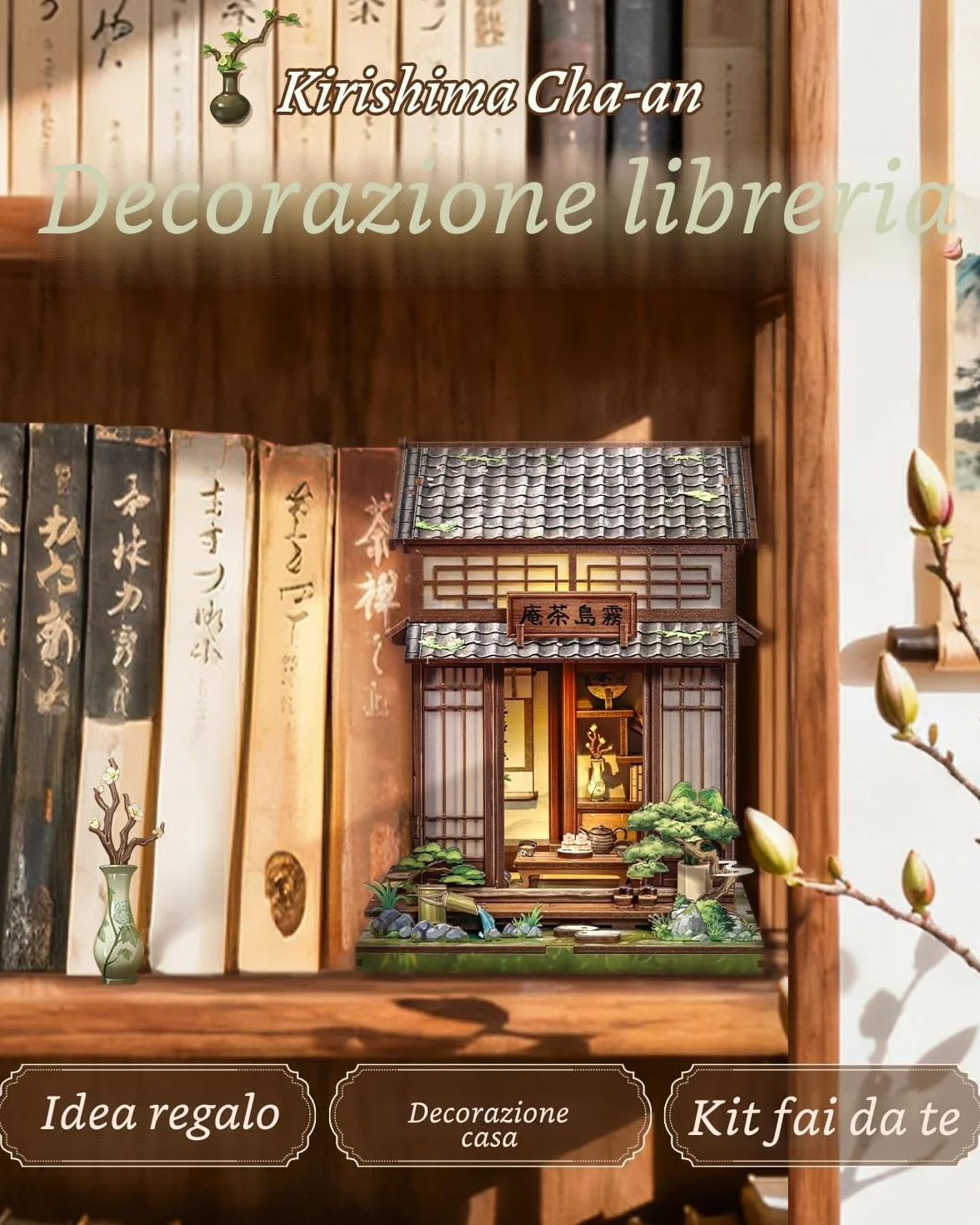 Cutefun Book Nook Kit – Japanese book nook - Set creativo per casa delle bambole, il regalo artigianale perfetto per adolescenti e adulti che amano progetti affascinanti (Kirishima Cha-an)