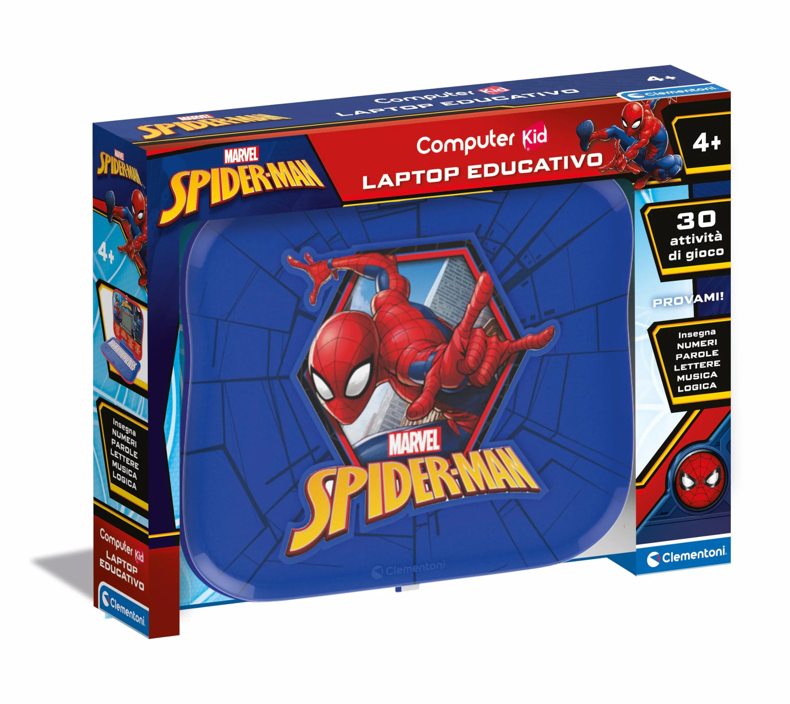 Clementoni - Computer Kid Spiderman Laptop Educativo Bambini 4+ Anni, 30 attività Educative, Gioco Elettronico per Imparare Lettere, Numeri, Musica e Logica, Batterie Incluse, Lingua Italiana, 16481