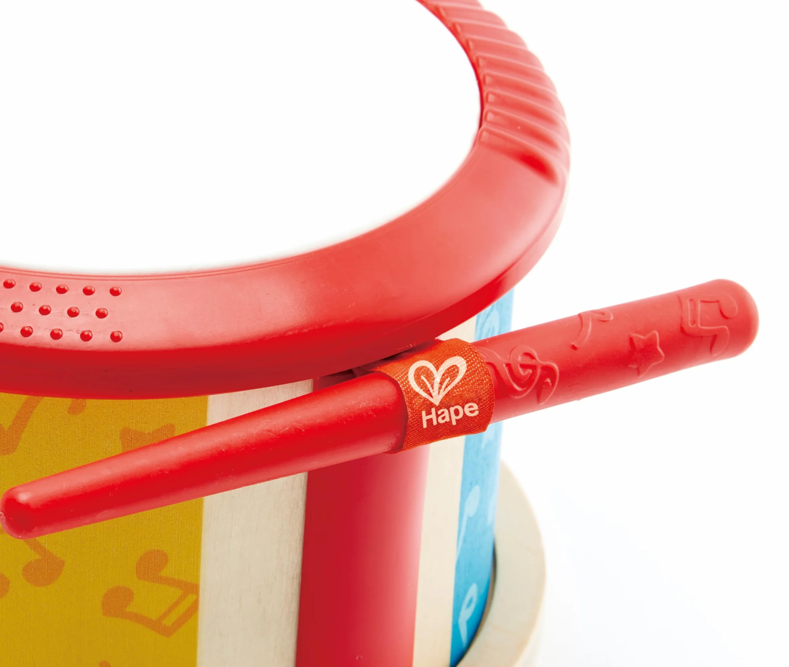 Hape Tamburo a due facce con bacchetta in legno | Diverse modalità di uso per esplorare suoni e musica dai 12 mesi